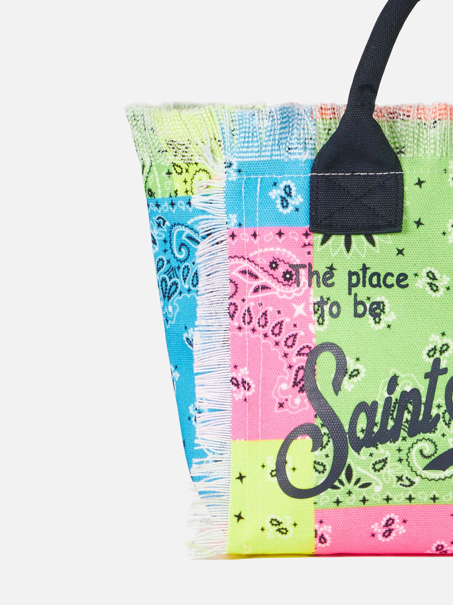 MC2 SAINT BARTH COLETTE COTTON CANVAS HANDBAG WITH FLUO BANDANNA PRINT 