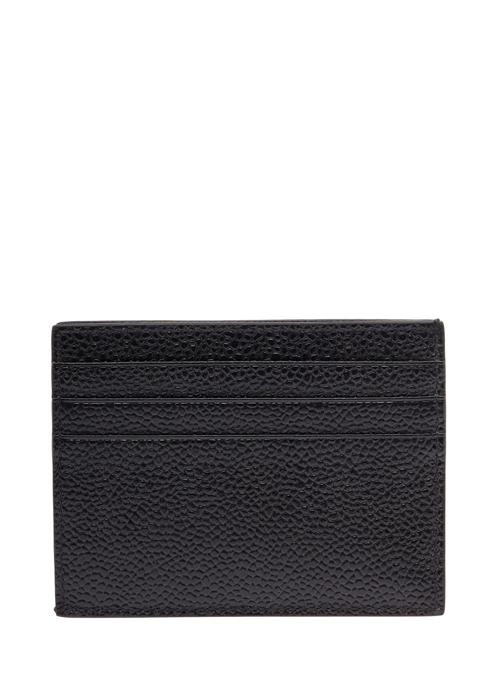 Shop Thom Browne Mans Black Leather Card Holder With Logo