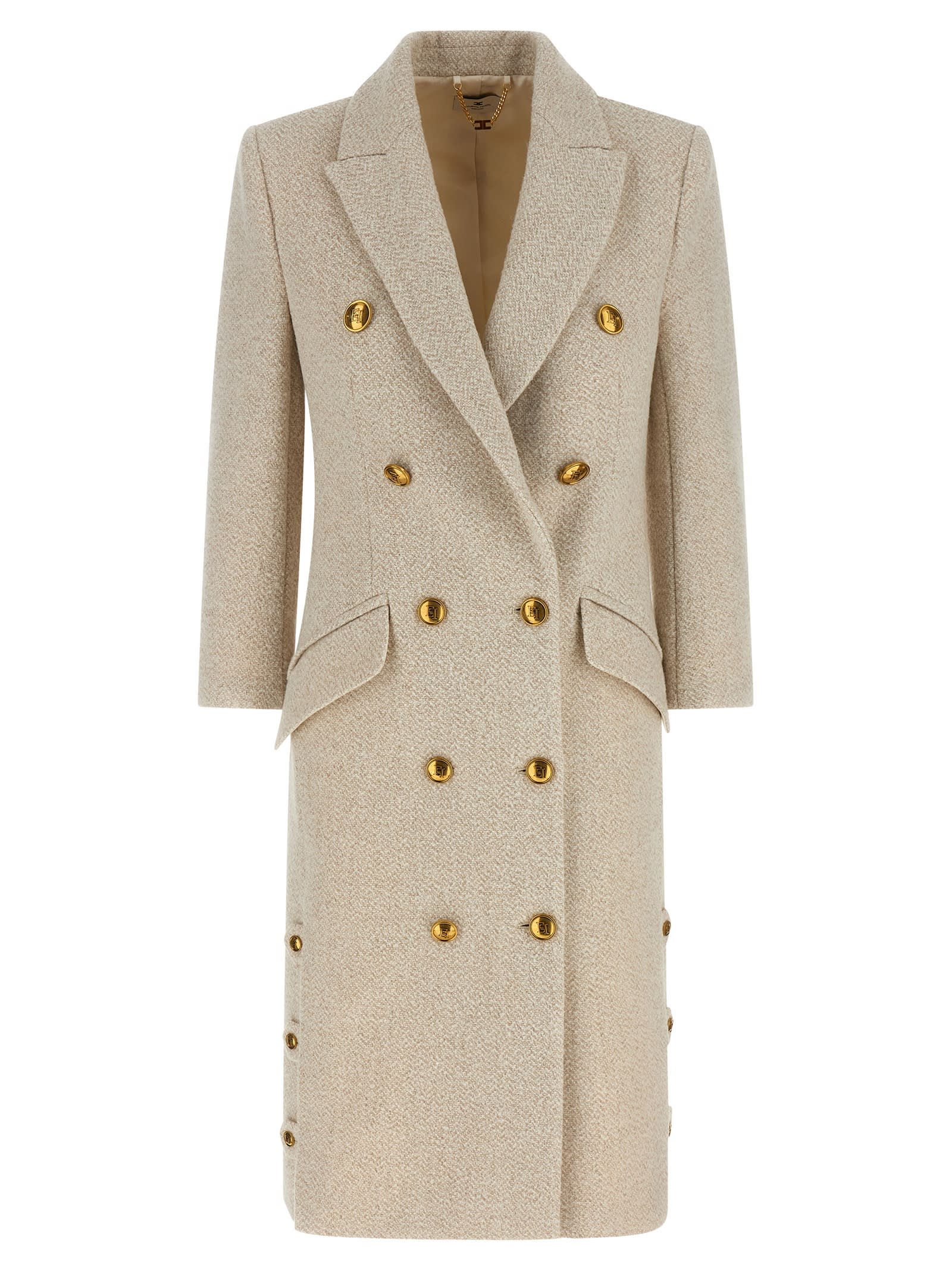Elisabetta Franchi Double-breasted Coat Coats And Trench Coats White In Brown