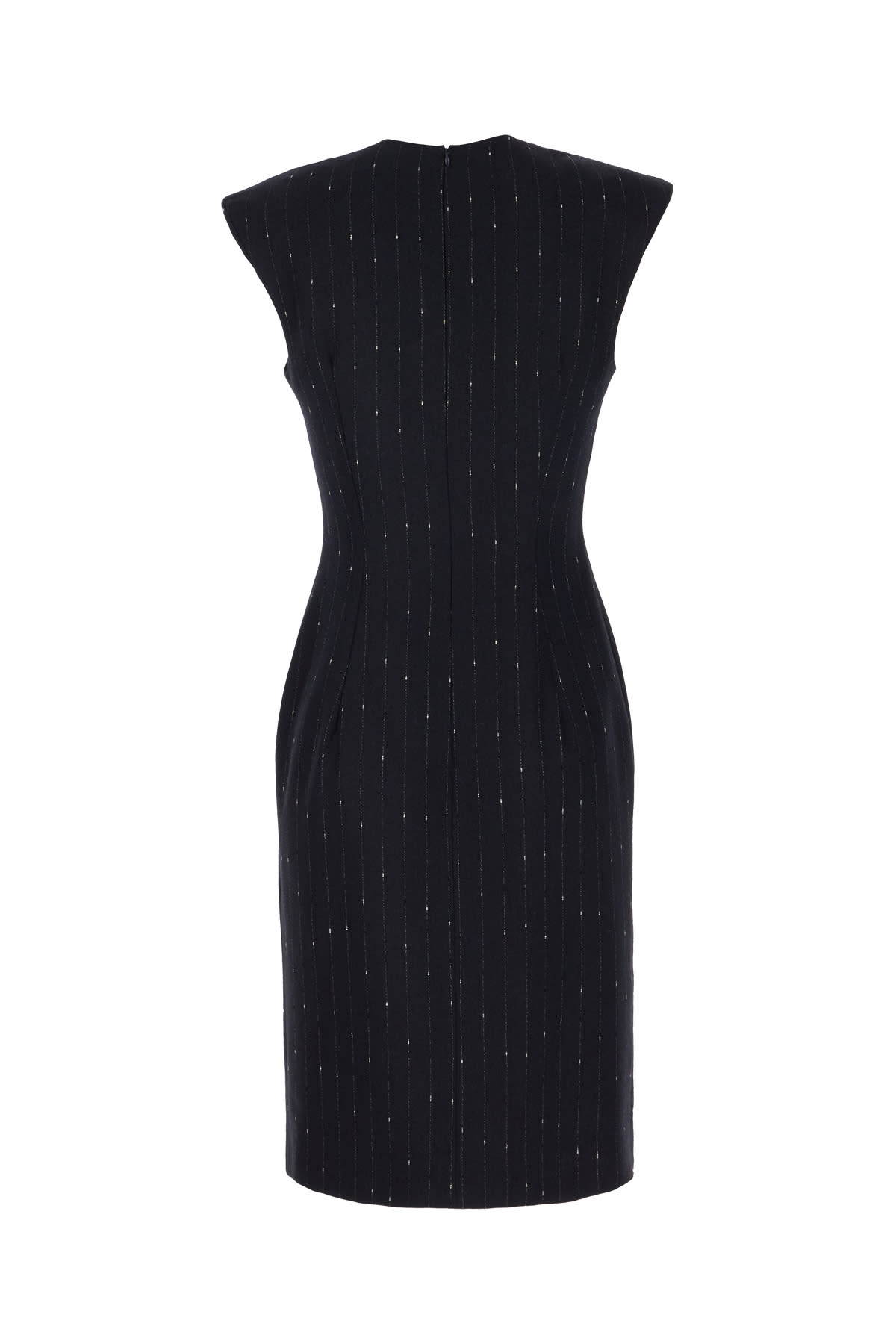 Shop Genny Midnight Blue Stretch Wool Blend Dress In Gessato Blu