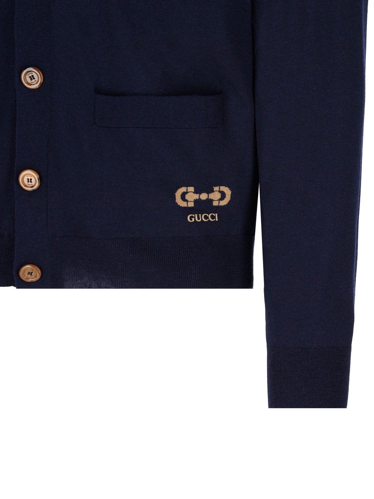 Shop Gucci Logo Embroidered V-neck Cardigan