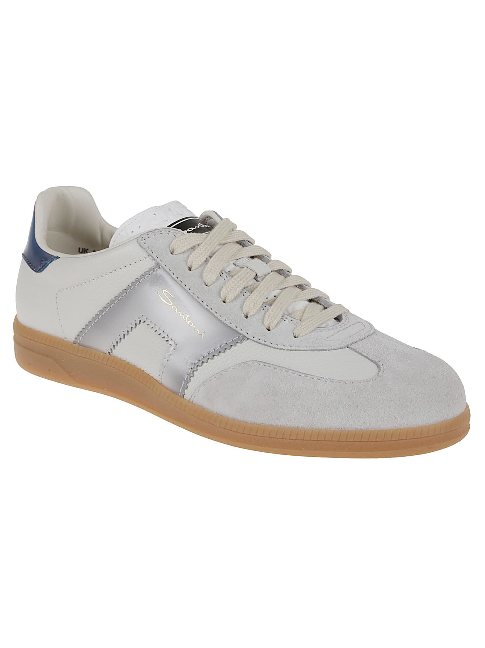 Santoni Dbs Leather And Suede Sneakers In White