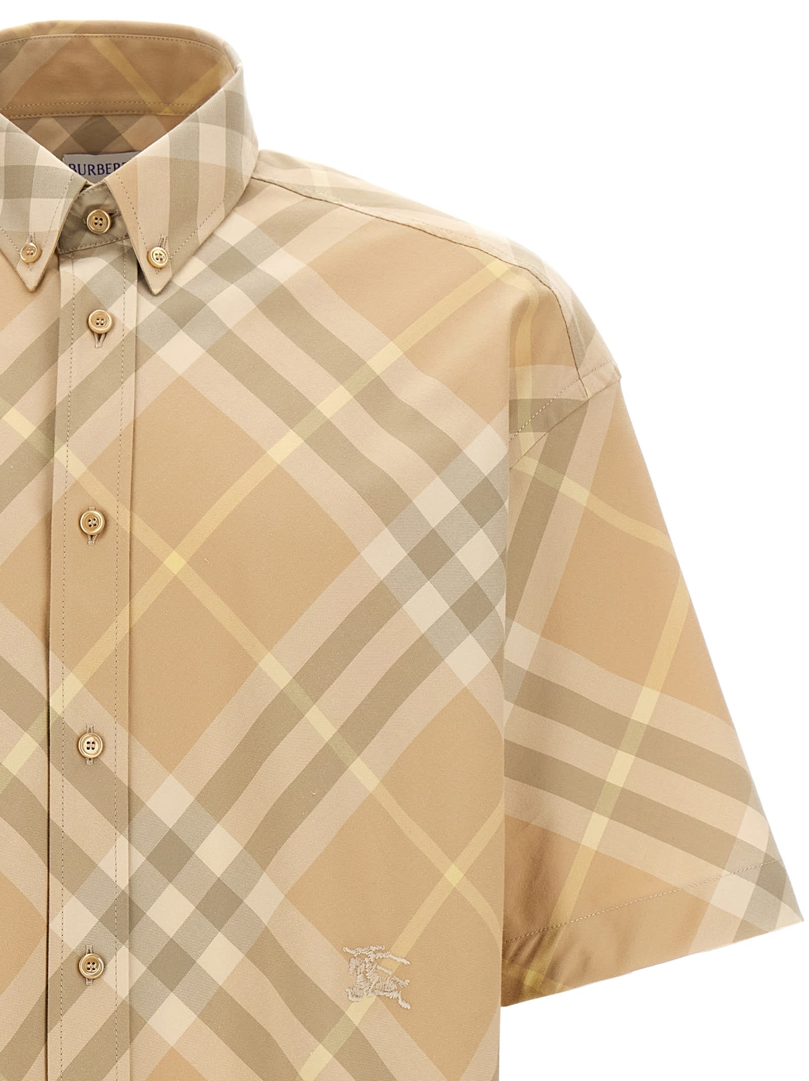 Shop Burberry Logo Embroidery Check Shirt In Beige