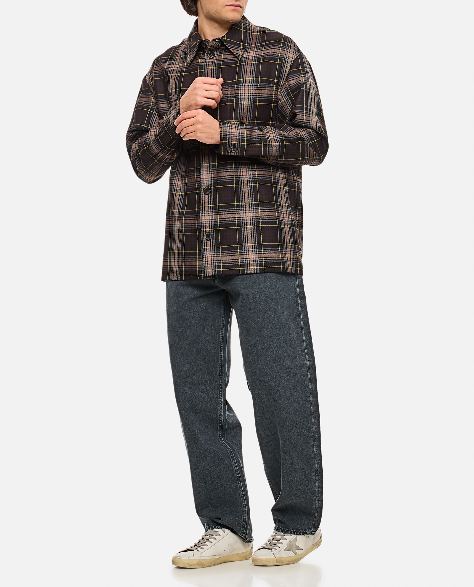 Fendi Checked Virgin Wool Overshirt Withdouble Breast Pocket In Multicolour