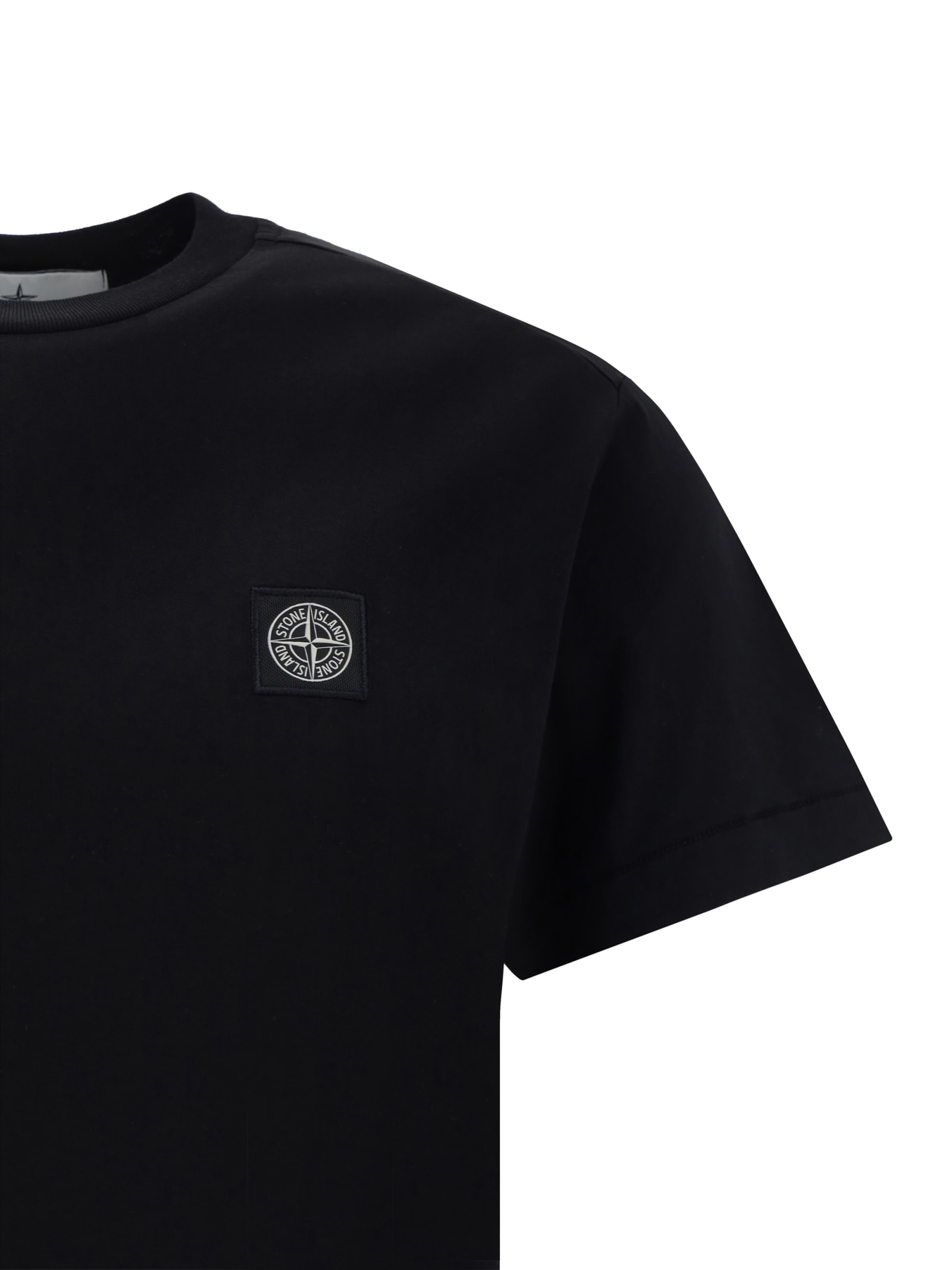 Shop Stone Island Round Neck Logo Patch T-shirt In Black