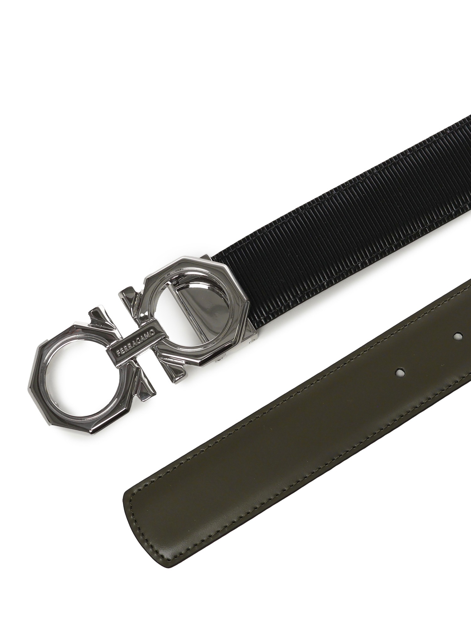 Ferragamo Leather Gancini Belt In Black