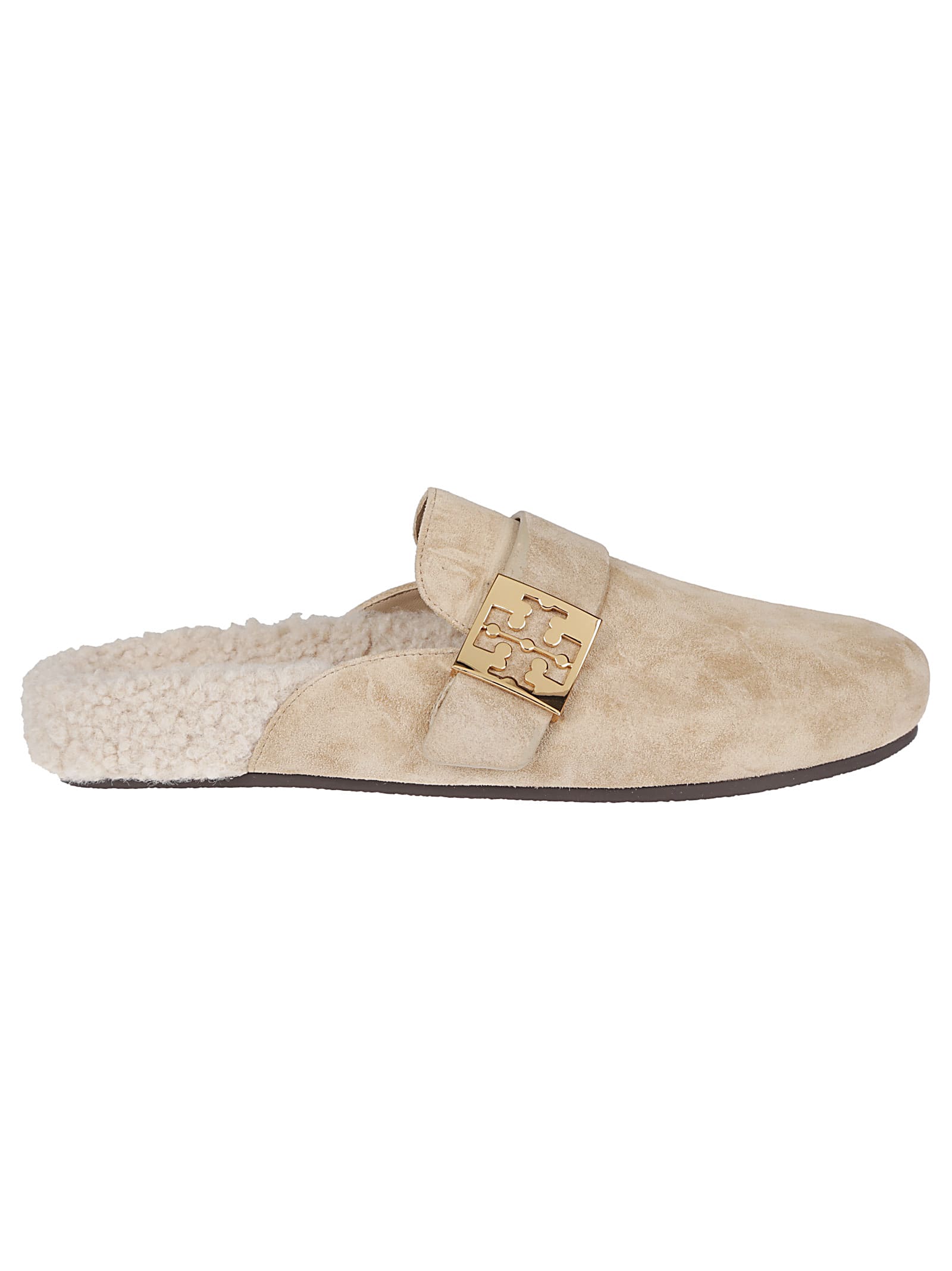 Shop Tory Burch Mellow Shearling Mules In Noisette/taupe