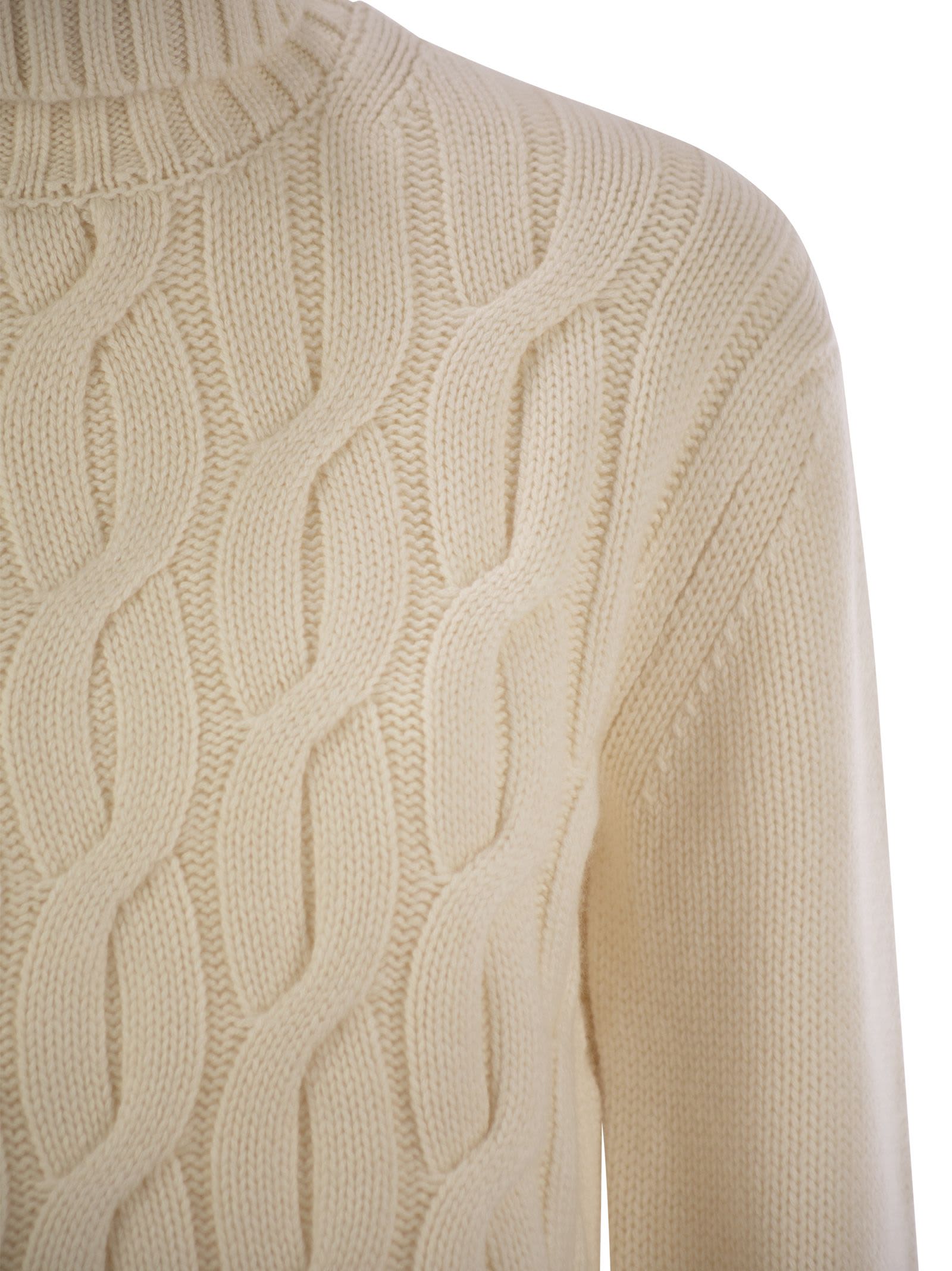 Shop Mc2 Saint Barth Giverny - Cable-knit Turtleneck Jumper In White