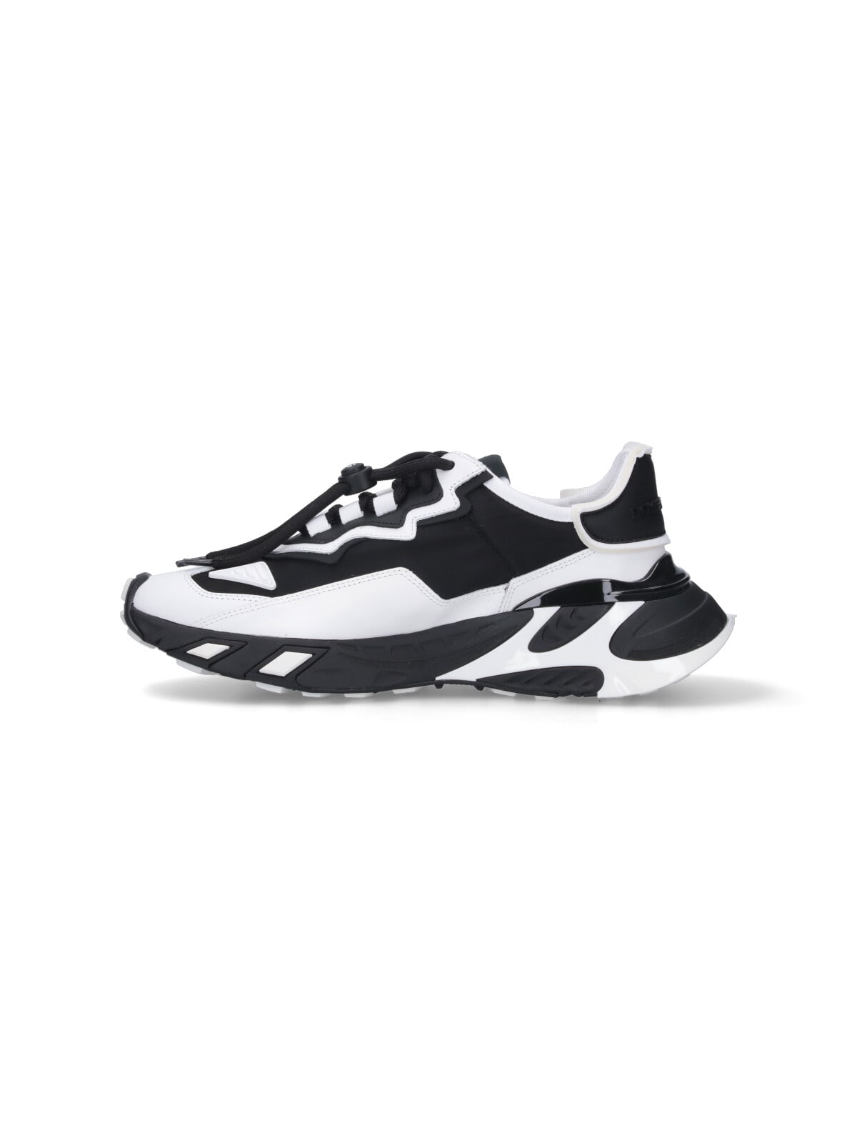 Dolce & Gabbana Panelled Leather Sneakers With Iconic Logo Patch In Black
