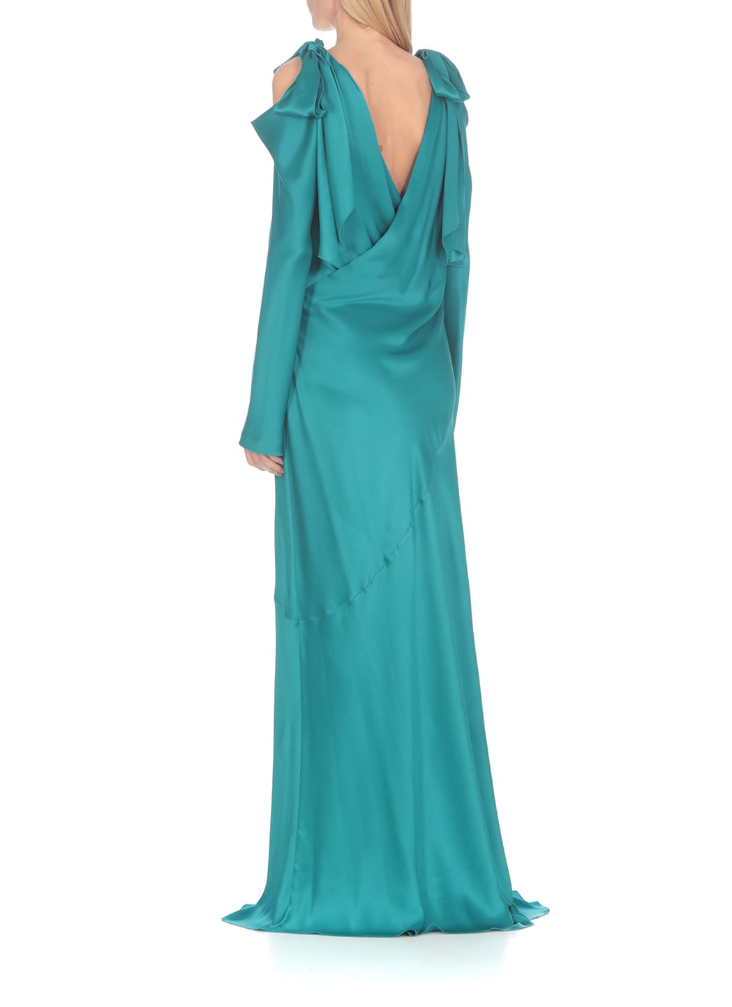 Shop Alberta Ferretti Silk Blend Long Dress In Green