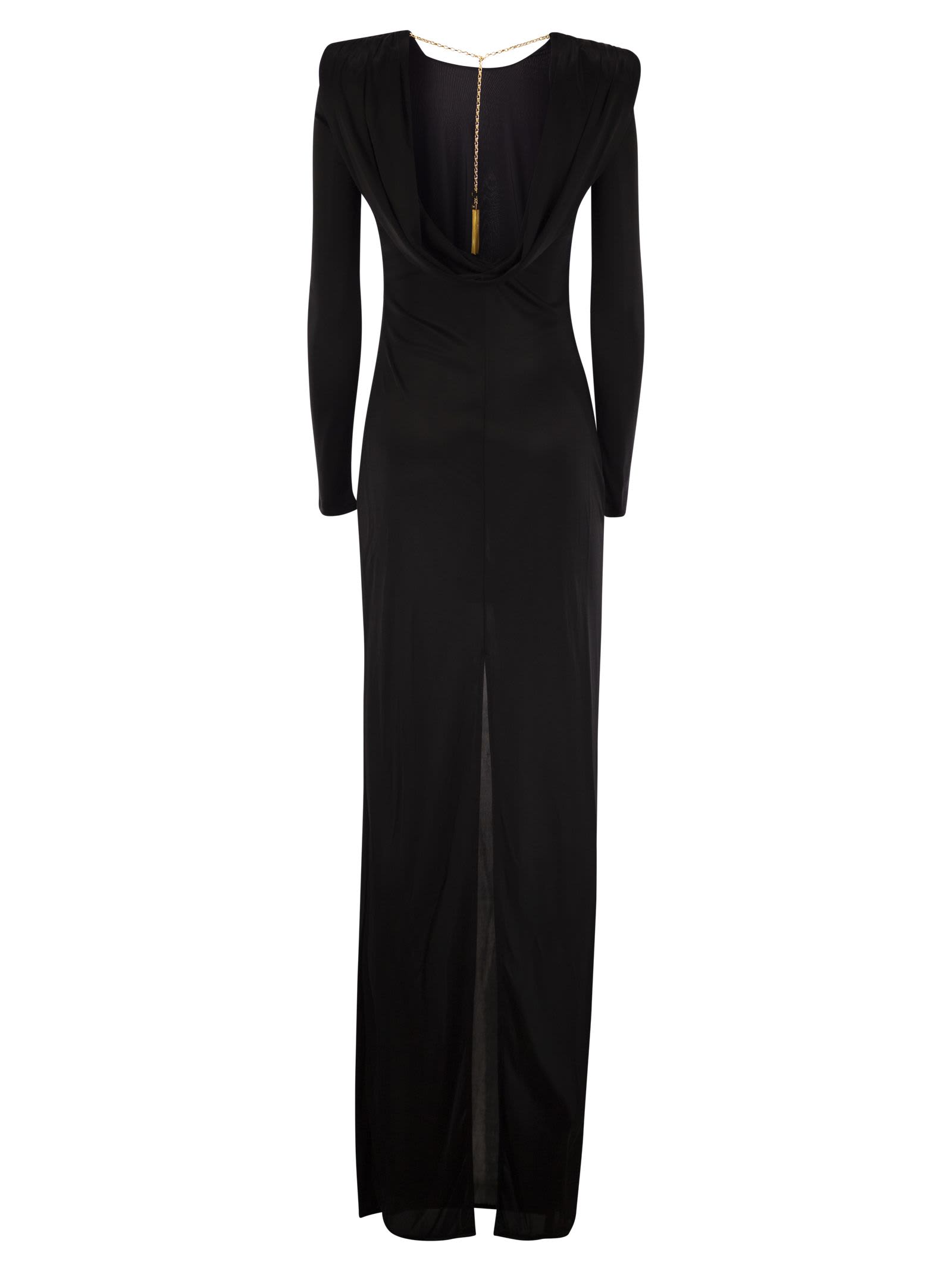 Elisabetta Franchi Red Carpet Dress In Shiny Viscose Jersey In Black