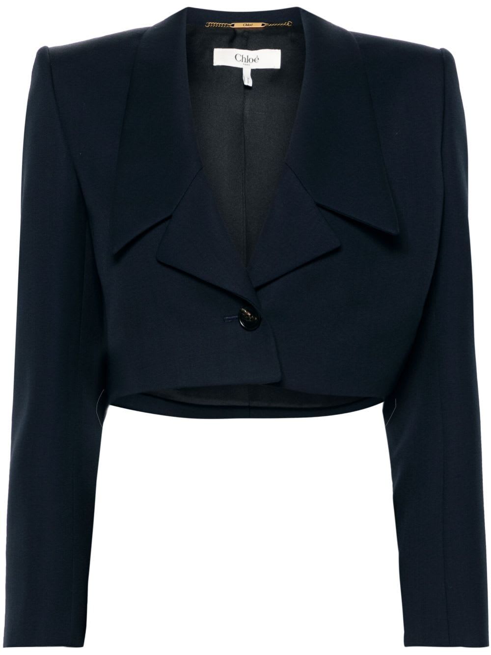 Shop Chloé Wool Cropped Blazer In Z Eclipse Blue