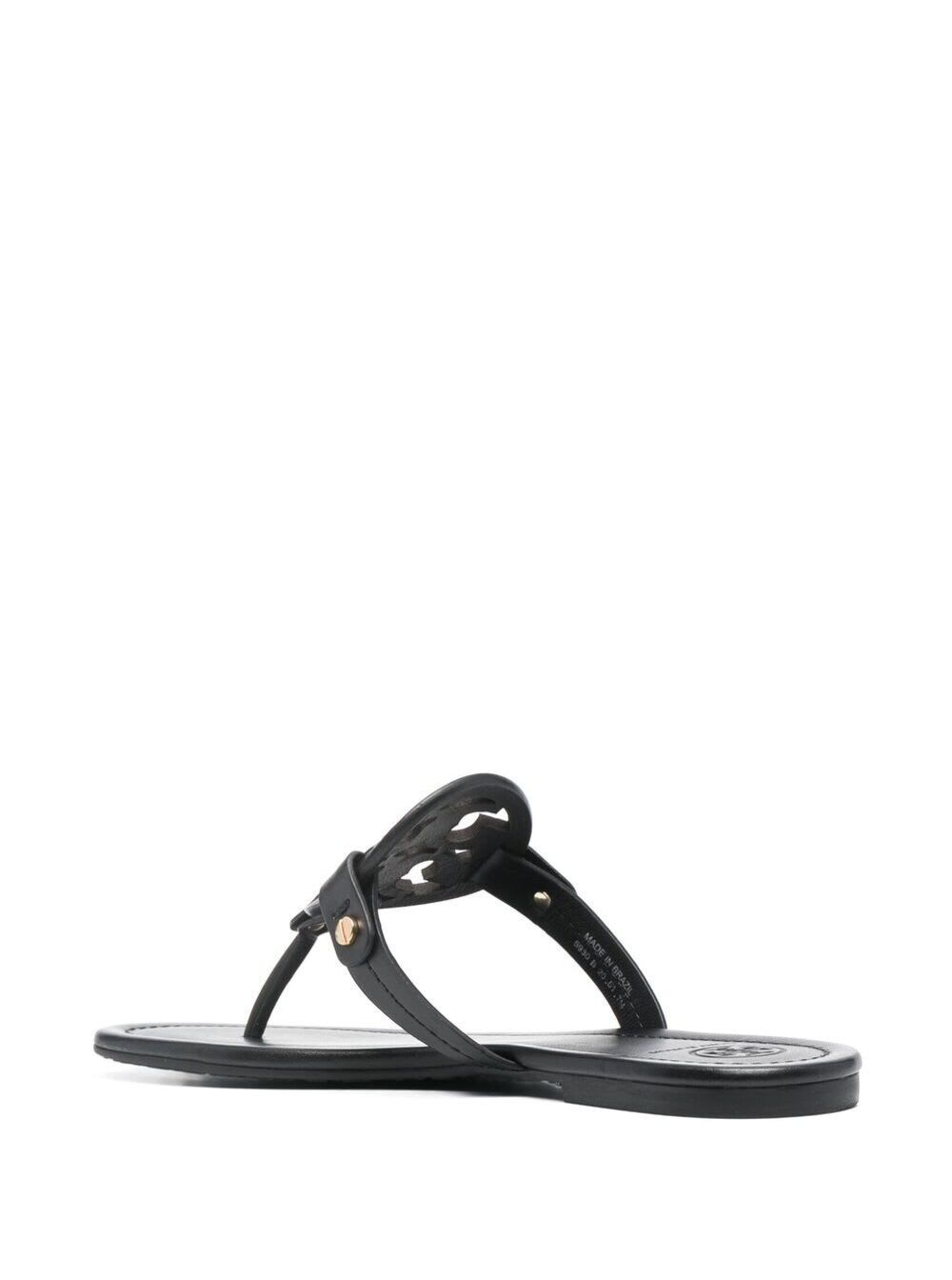 Shop Tory Burch Miller Black Thong Sandal With Tonal Logo In Leather Woman