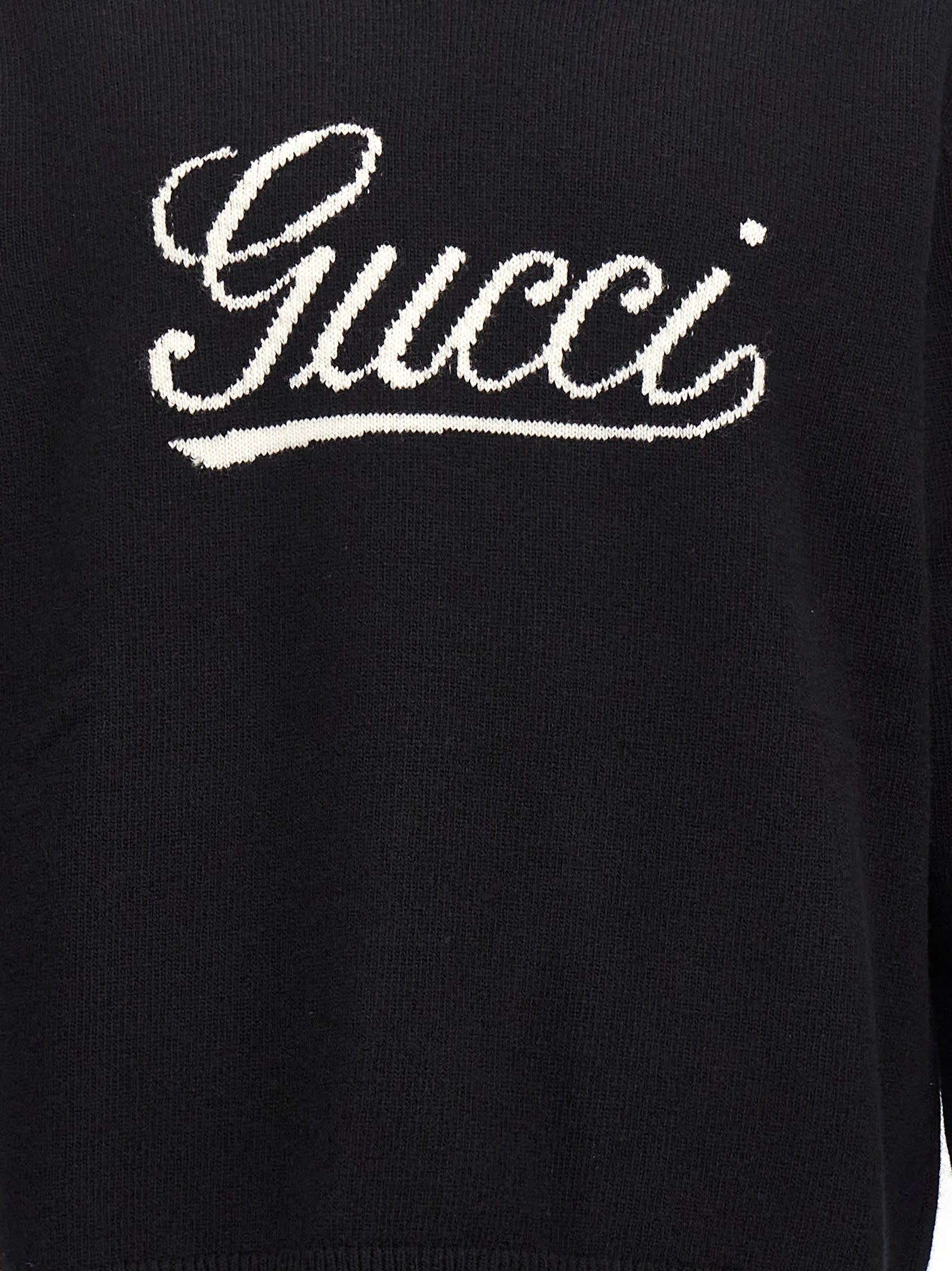 Shop Gucci Logo Intarsia Sweater In White/black