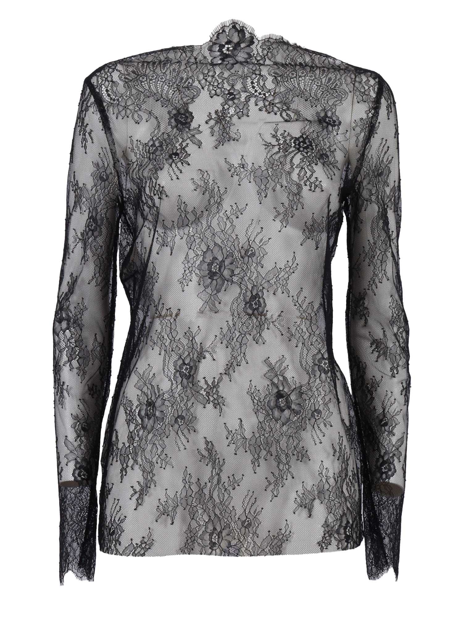 Alberta Ferretti Intricate Lace Long Sleeve Top With Floral Patterns In Animal Print
