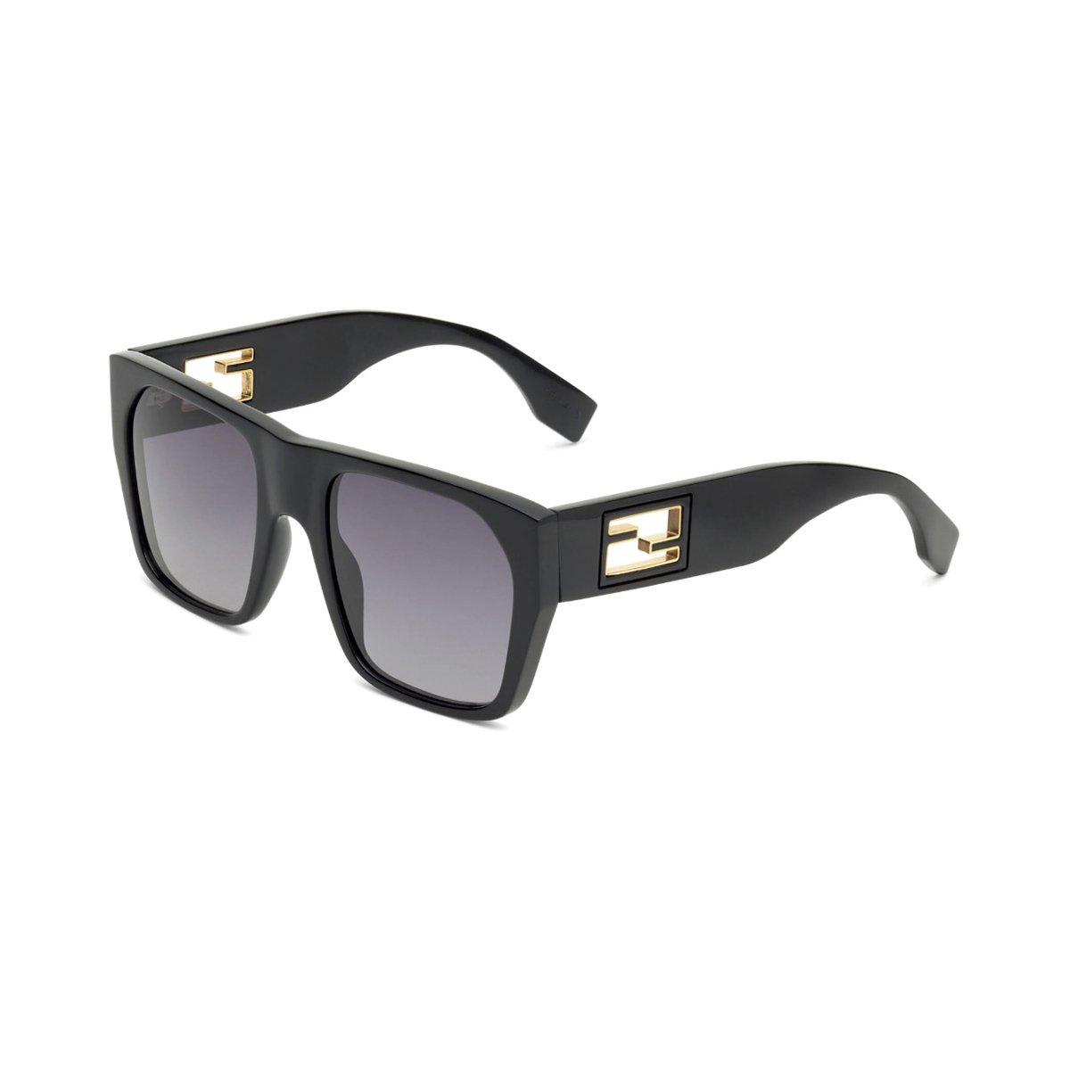 Shop Fendi Square Frame Sunglasses Sunglasses In 01b Shiny Black / Gradient Smoke