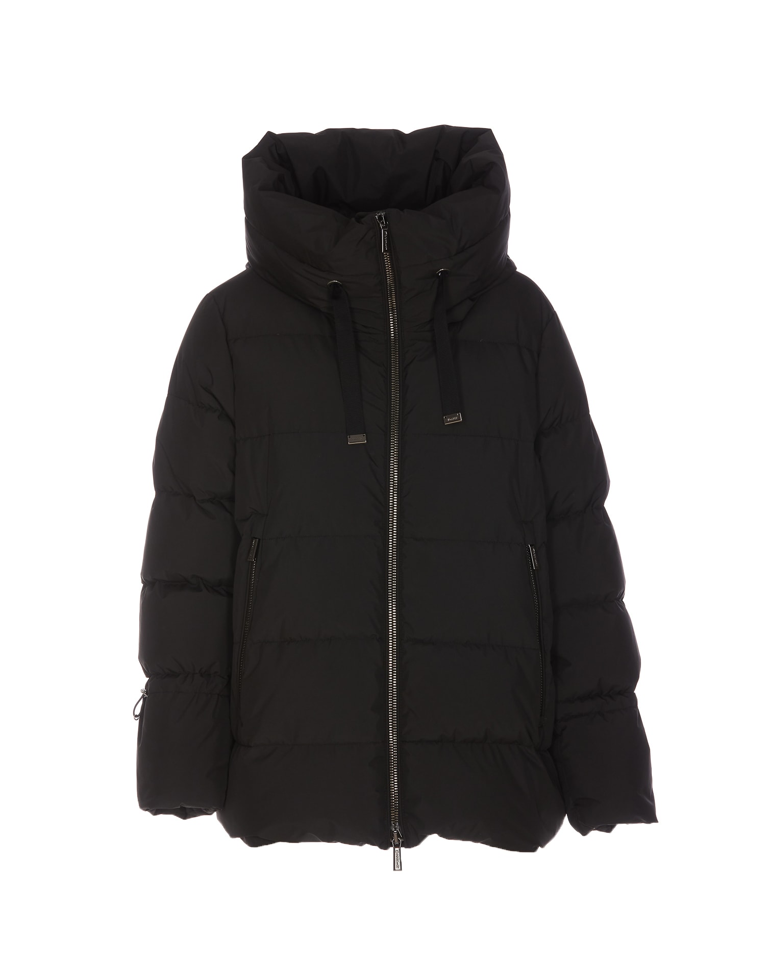 Moorer Quilted Coat Hood Drawstring Hem In Black