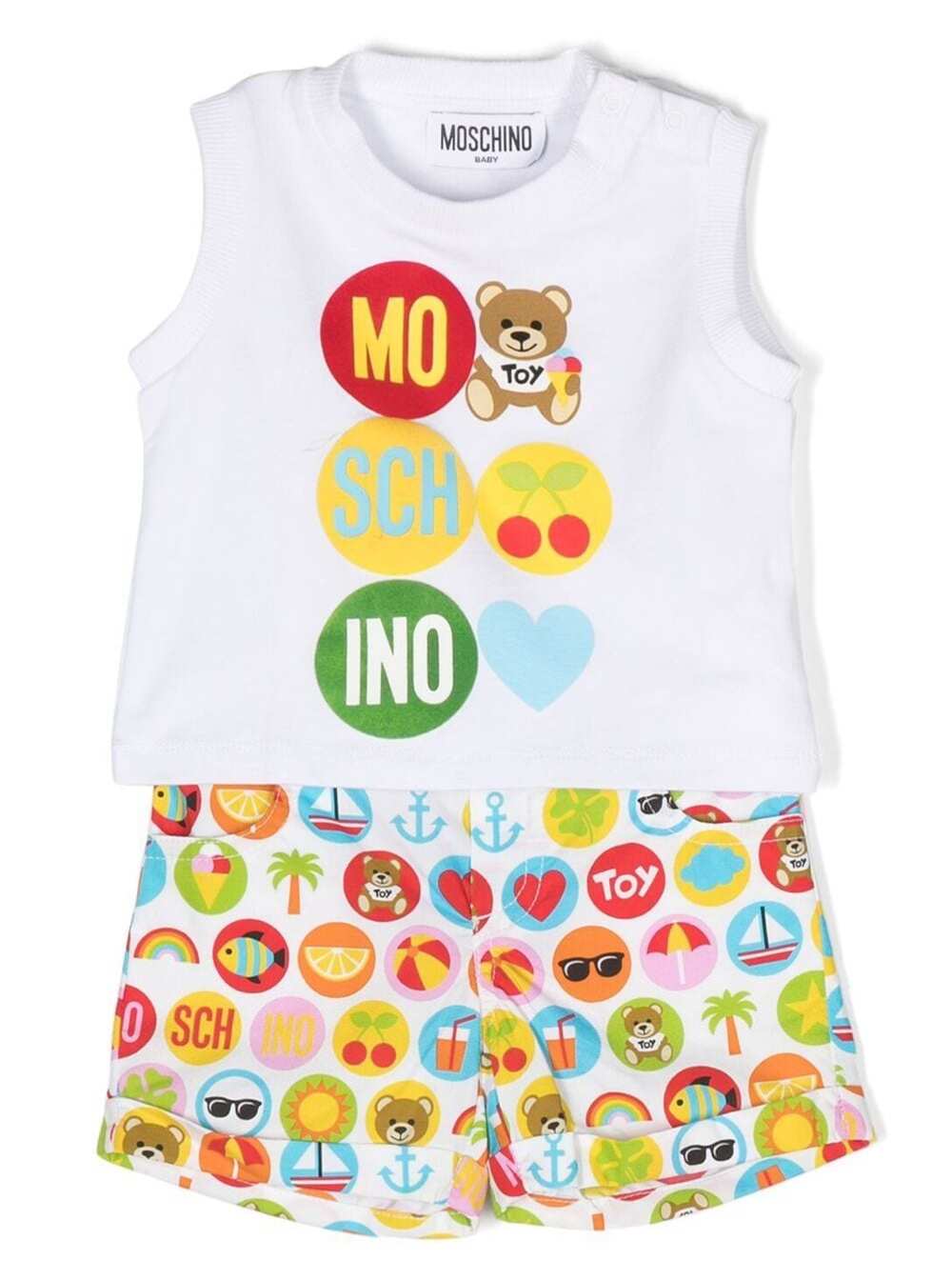 Moschino Multicolor Tank Top And Shorts Set With Graphic Print In Stretch Cotton Baby
