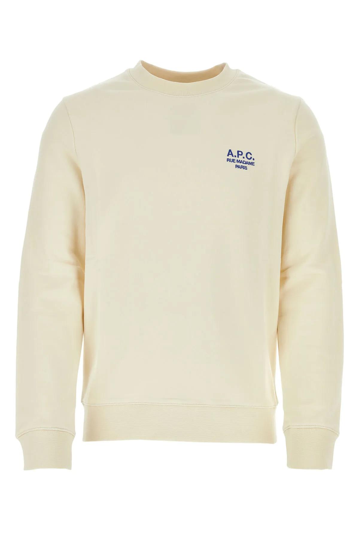 Shop Apc Cream Cotton Rider Sweatshirt In Blanc Casse Bleu
