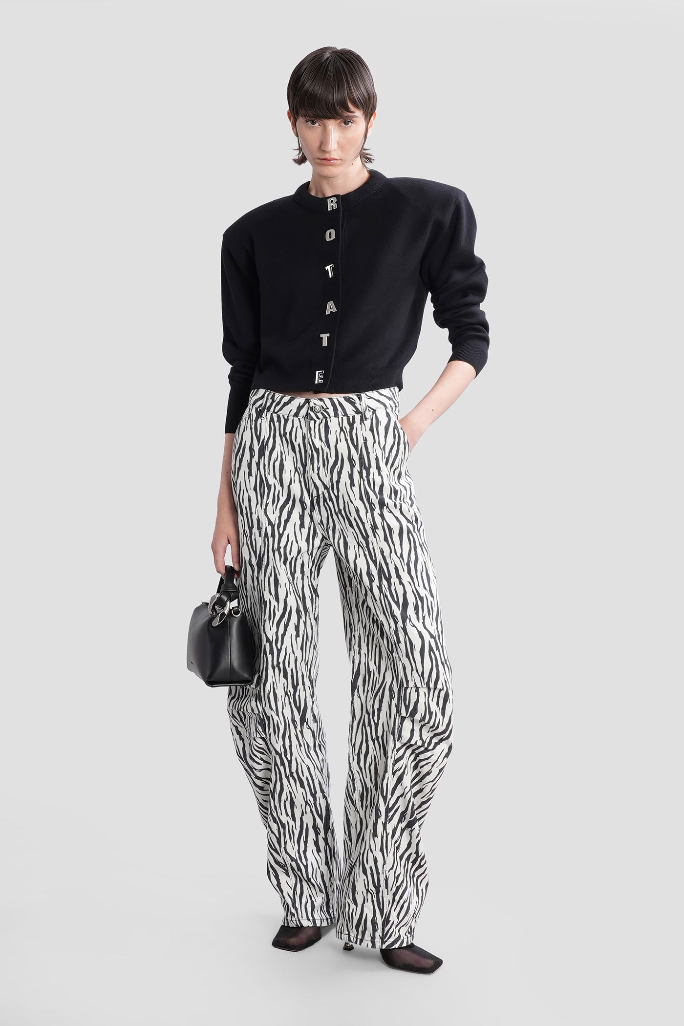 Rotate Birger Christensen Zebra Print Cargo Trousers With Back Pockets In Multi