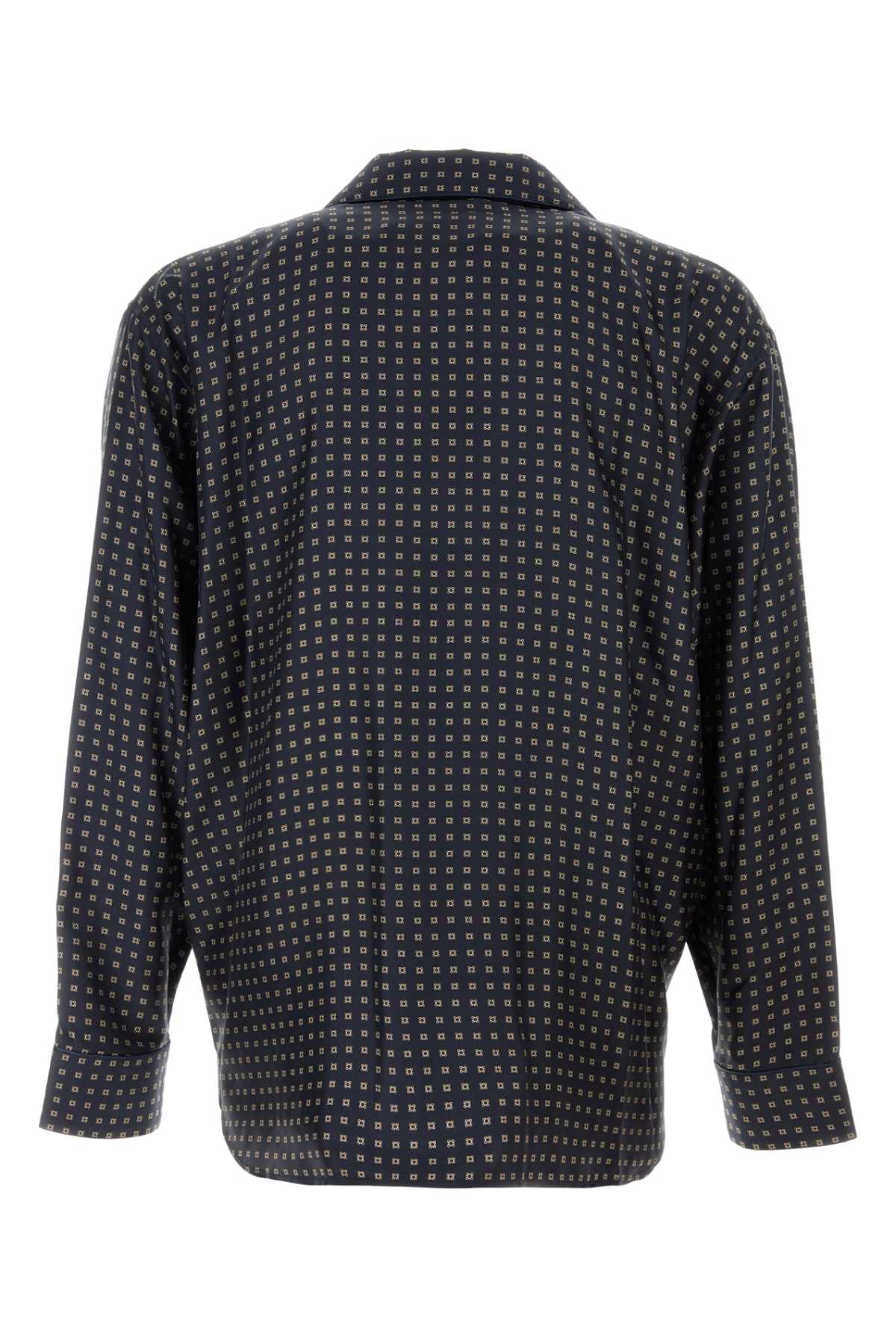 Saint Laurent Silk Shirt With All-over Embroidery Pattern In Blue