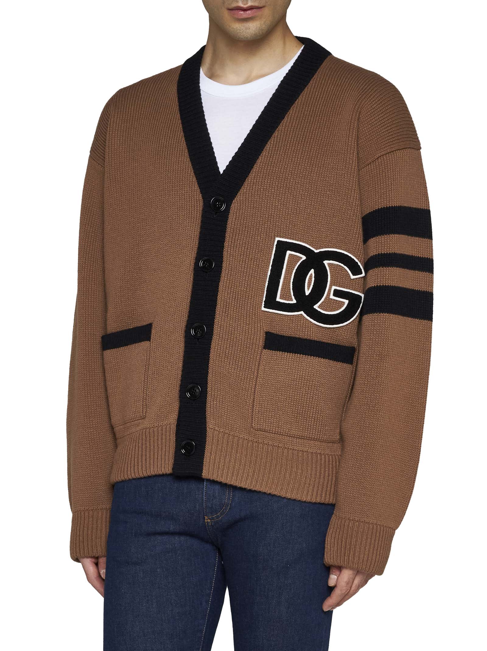 Shop Dolce & Gabbana Wool Cardigan With Logo In Brown