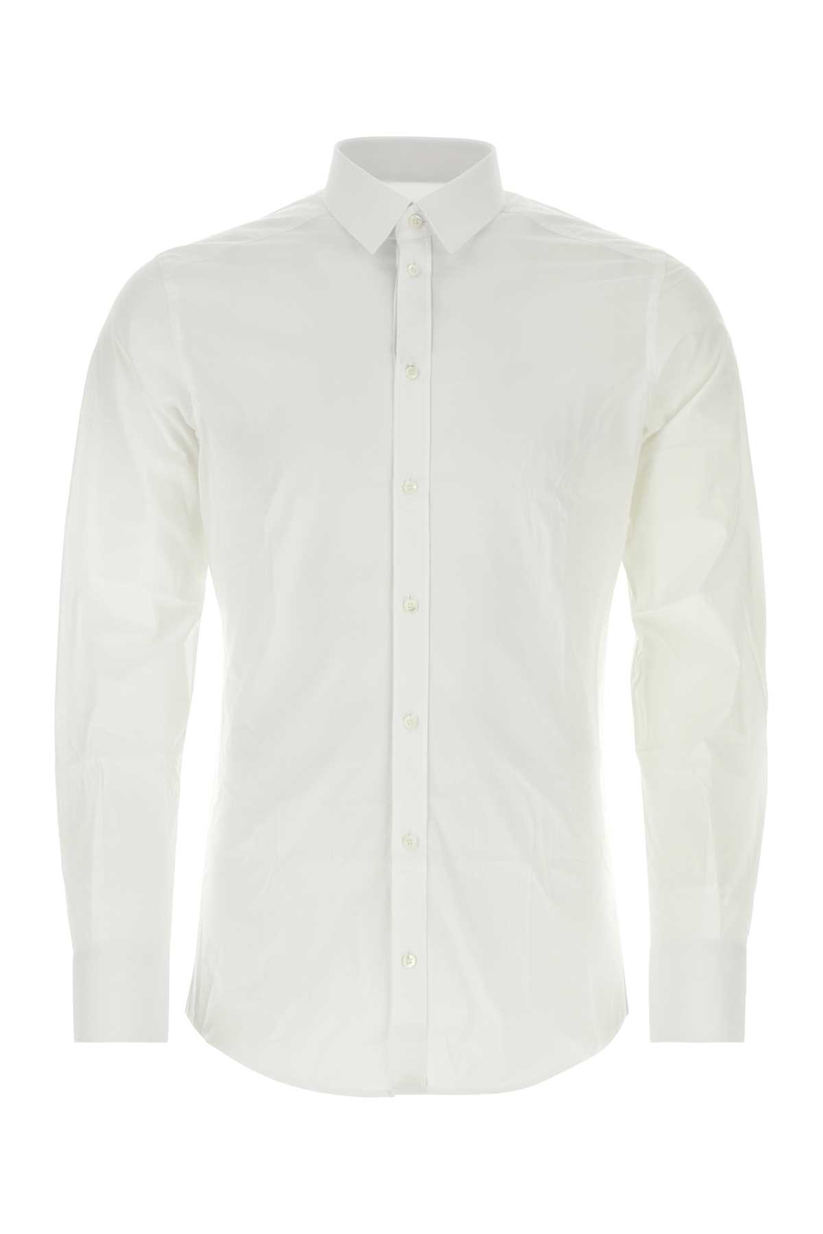 Shop Dolce & Gabbana White Stretch Poplin Shirt In Biancoottico