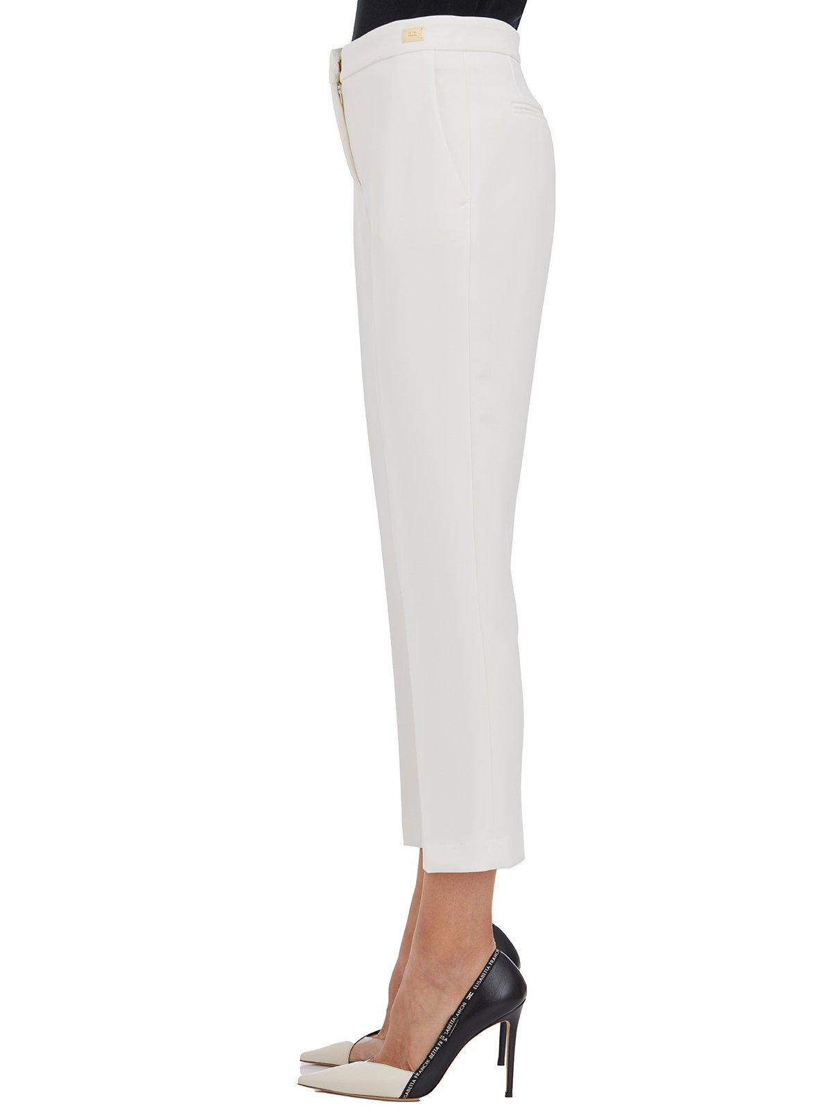 Shop Elisabetta Franchi Slits Cropped Crepe Trousers In Avorio