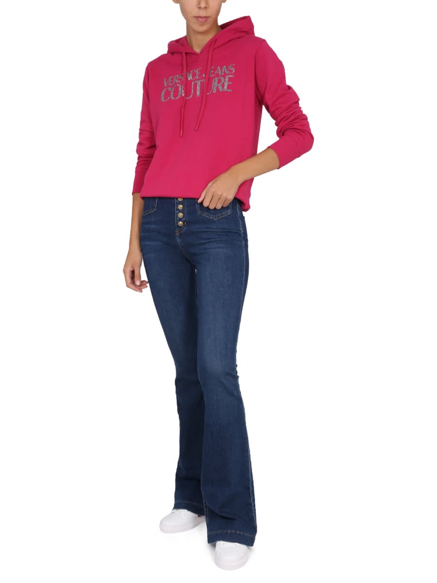 Shop Versace Jeans Couture Sweatshirt With Logo In Fuchsia