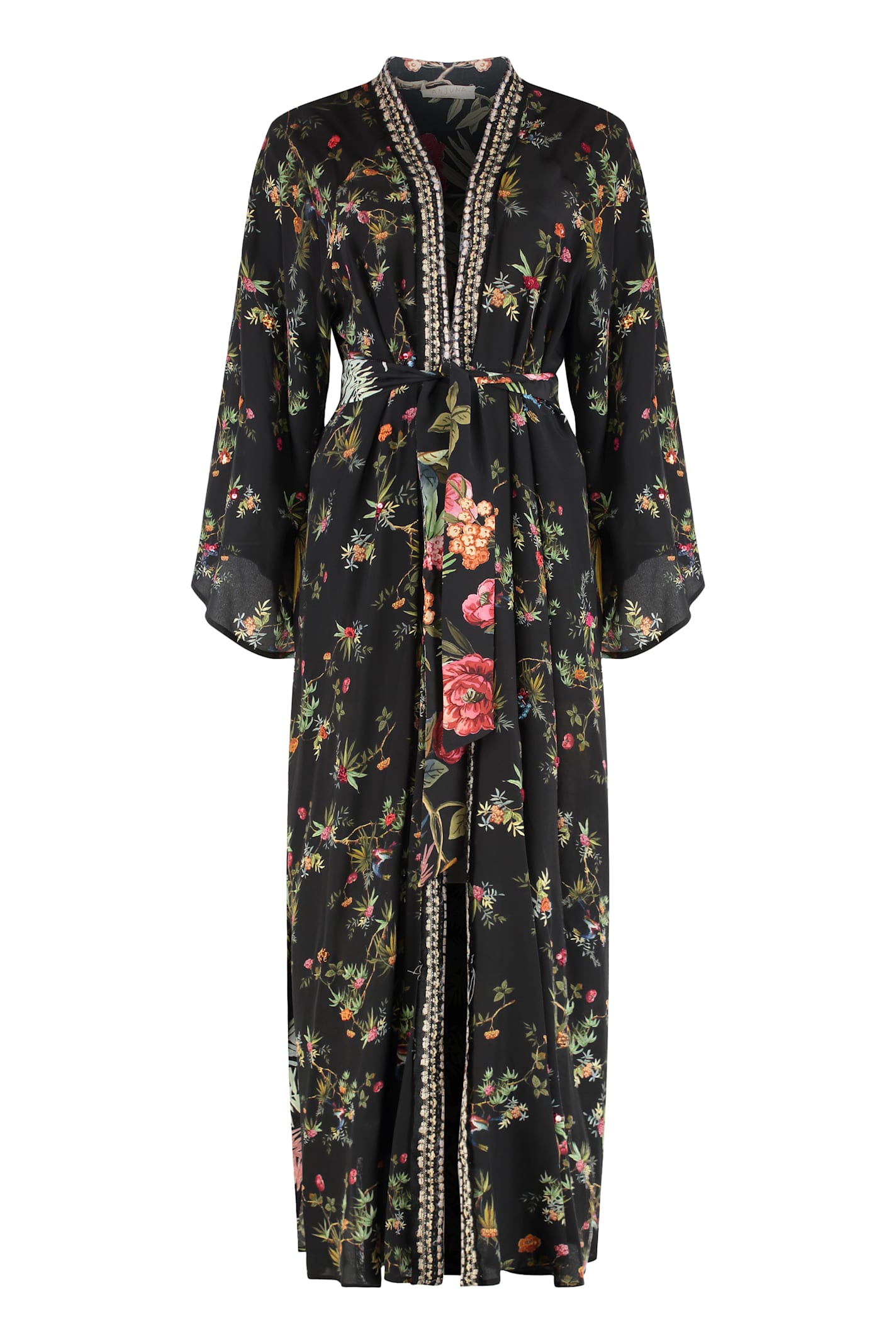 Anjuna Maxi Printed Silk Cardigan In Black