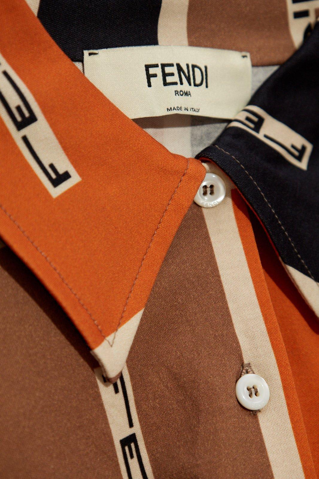 Shop Fendi Ff Motif Short Sleeved Polo Shirt In Nzq Orange/ash