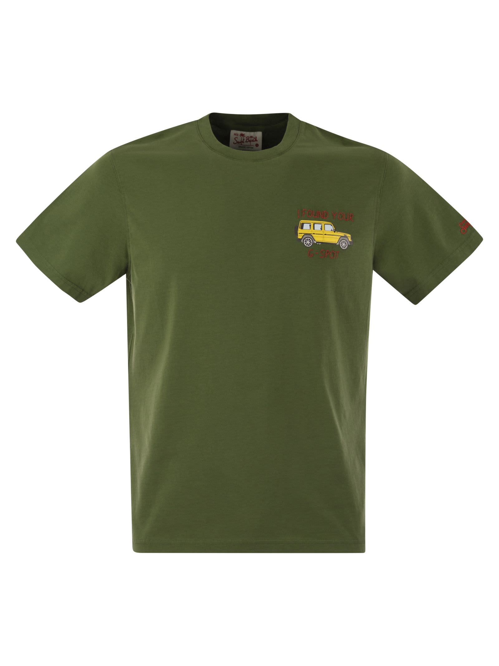 Mc2 Saint Barth T-shirt With Chest Print In Military Green