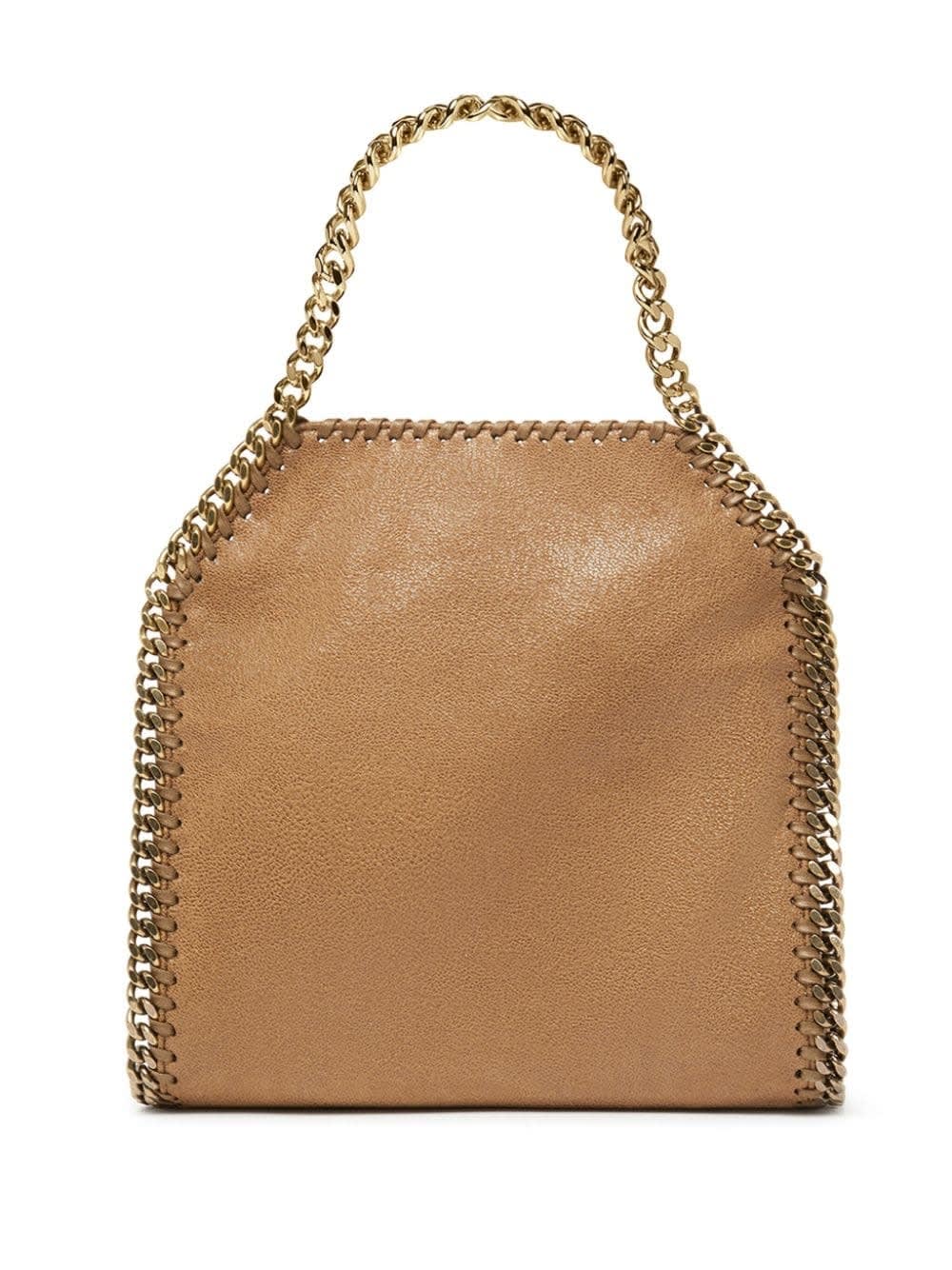 Shop Stella Mccartney Pecan Brown And Gold Mini Falabella Tote Bag