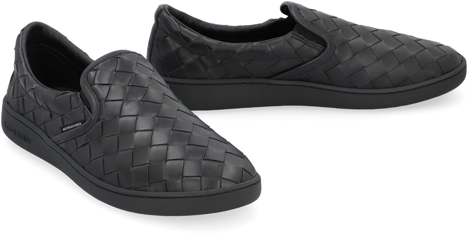 Bottega Veneta Sawyer Blue Slip-on Sneakers With Logo Detail And Intreccio Motif In Leather Man In Black