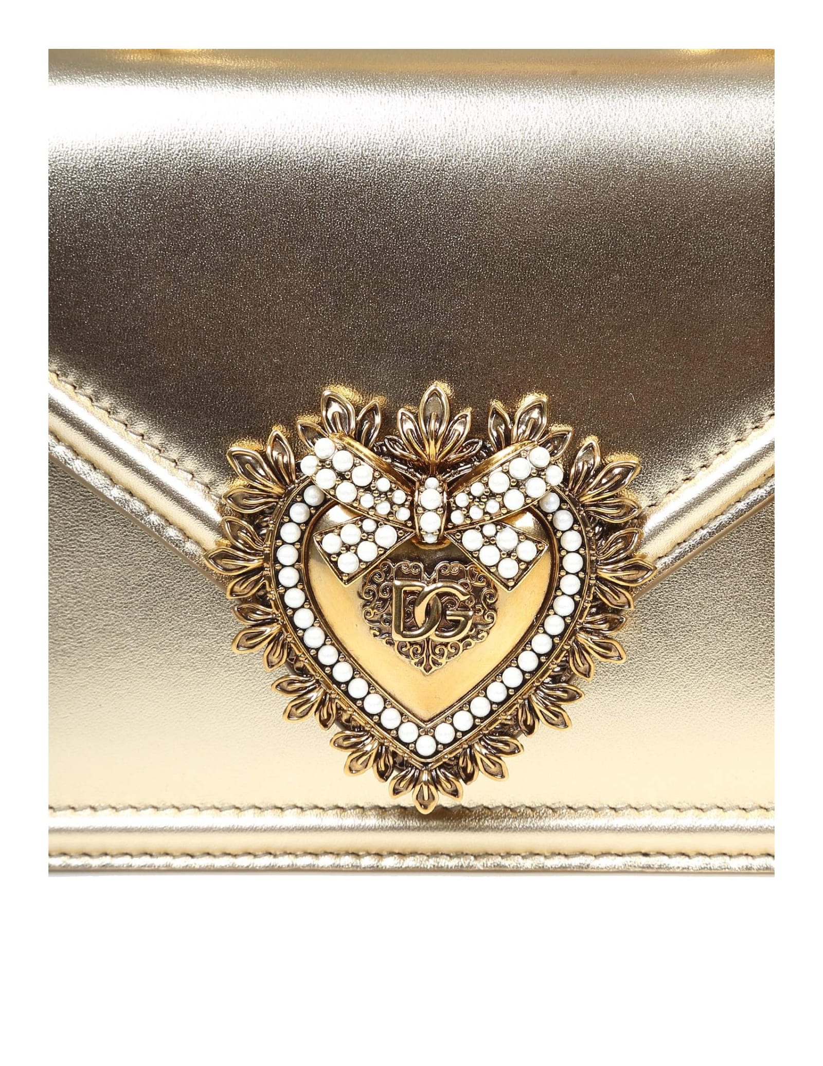 Shop Dolce & Gabbana Small Devotion Handbag In Gold Nappa