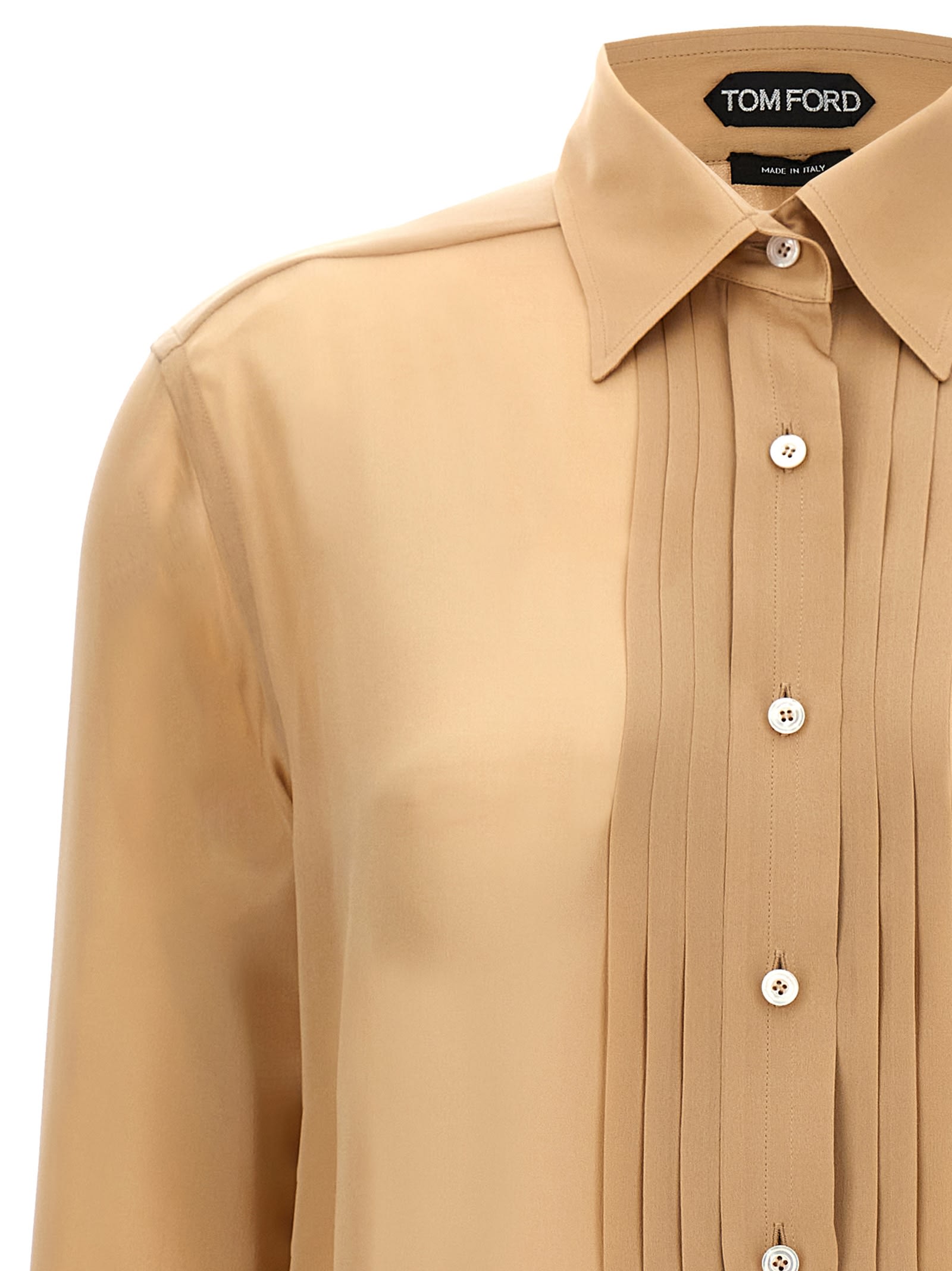 Shop Tom Ford Pleated Plastron Shirt In Beige