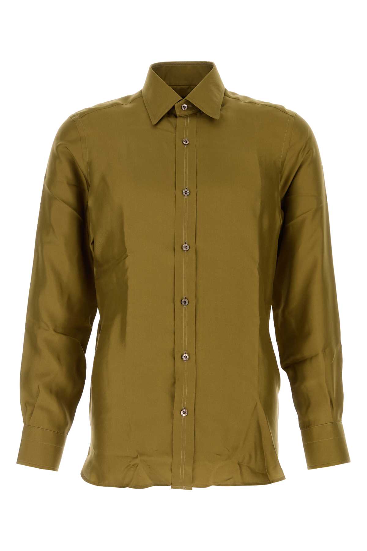 Shop Tom Ford Olive Green Silk Shirt In Autumnmoss