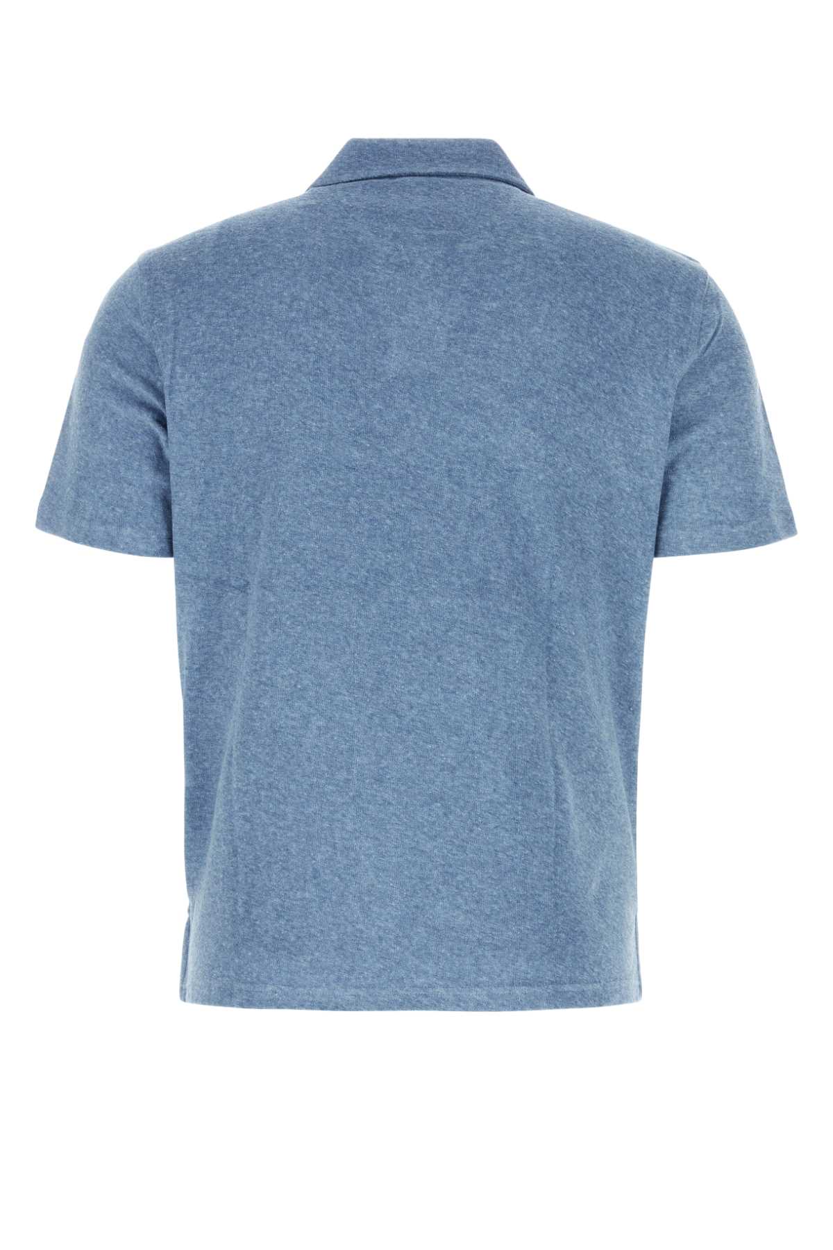 Shop Fedeli Denim Blue Stretch Cotton Blend Polo Shirt