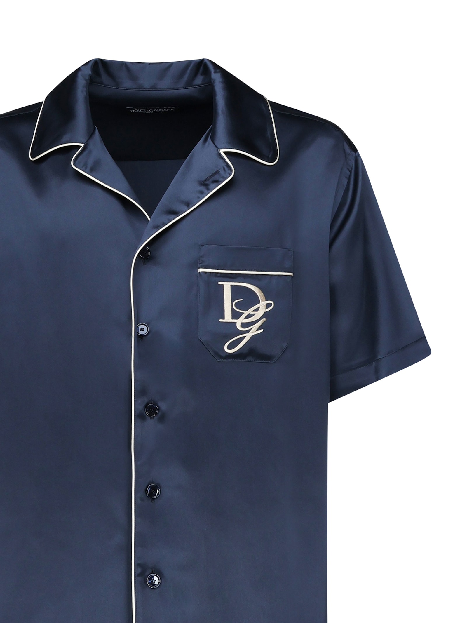 Dolce & Gabbana Blue Silk Short Sleeve Shirt In Blue