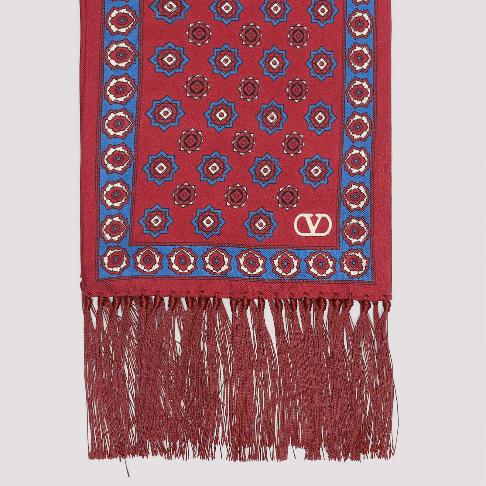 Valentino Silk Printed Scarf In Rdm Rosso Bluette Crema Avorio