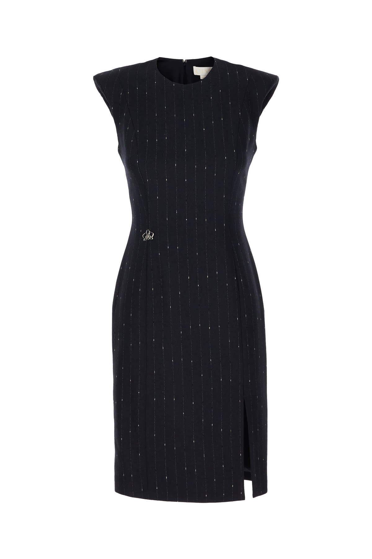 Shop Genny Midnight Blue Stretch Wool Blend Dress In Gessato Blu