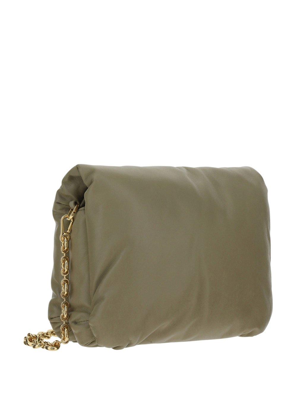 Shop Loewe Goya Puffer Chained Shoulder Bag In Clay Green