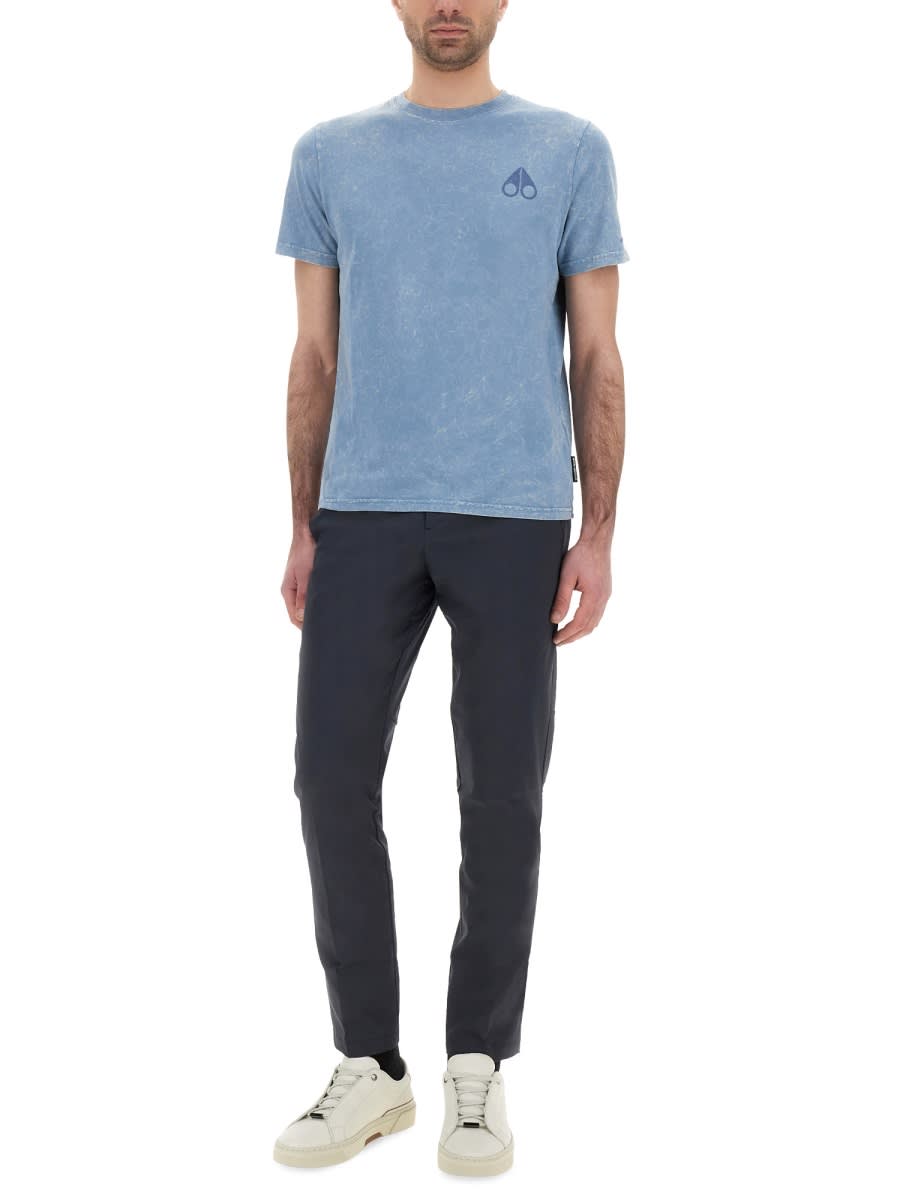 Moose Knuckles Round Neck Short Sleeves Washed Effect T-shirt In Blue