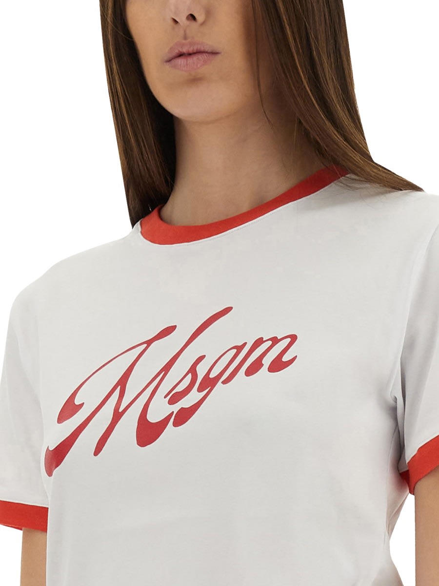 Msgm Logo Crew Neck T-shirt With Contrast Trim