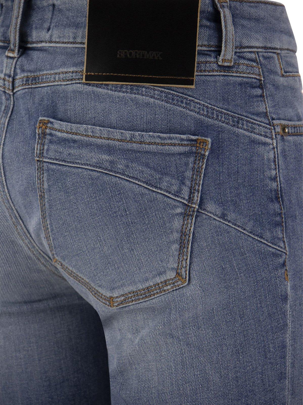 Shop Sportmax Logo Patch Flared Jeans In Blu Denim