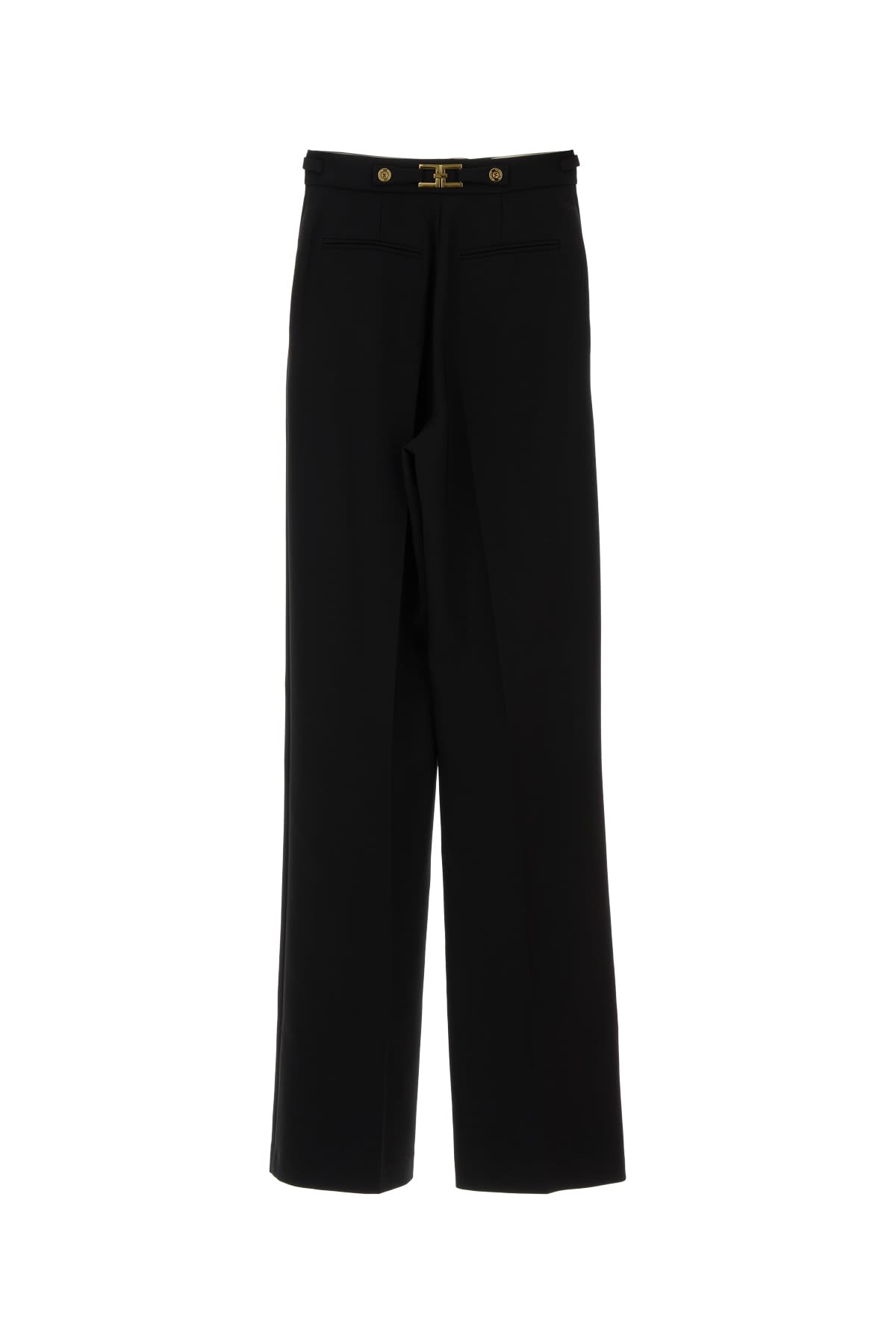 Elisabetta Franchi High Waist Pleated Wide Leg Trousers In Black