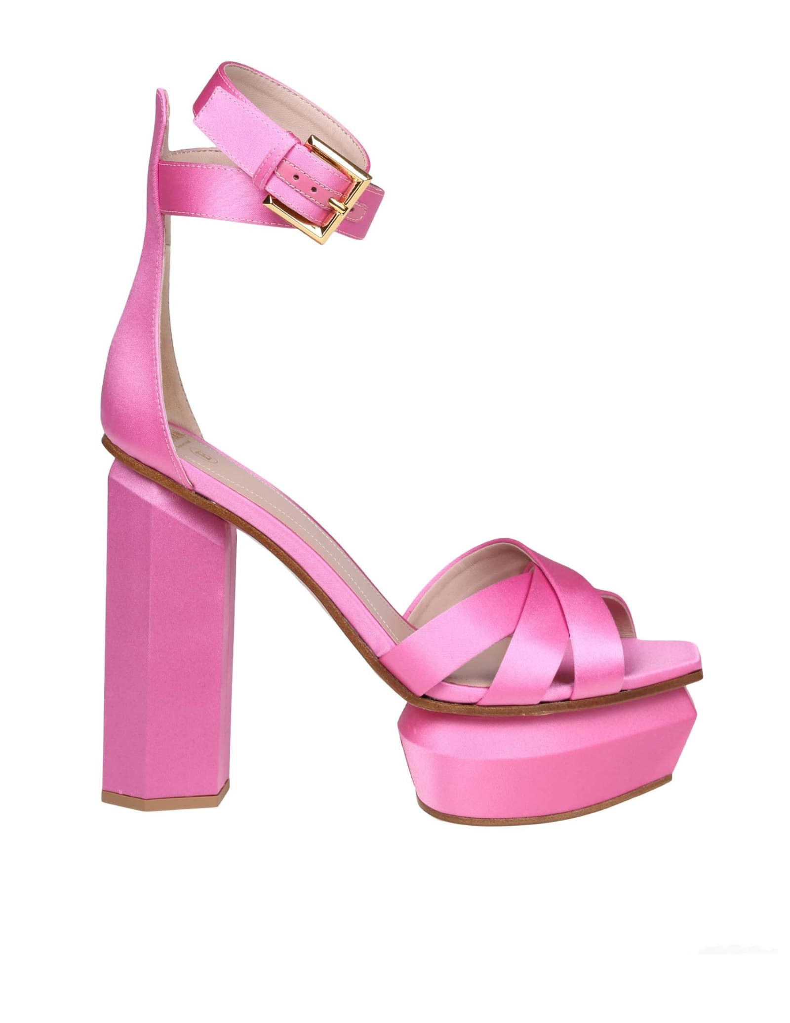 BALMAIN BALMAIN AVA PLATFORM SANDAL IN PINK SATIN