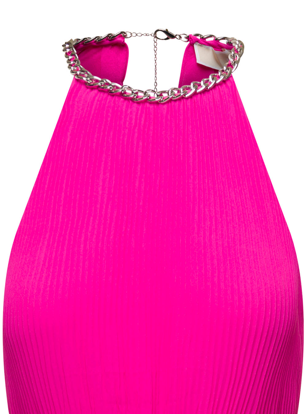 Shop Michael Michael Kors Midi Fucshia Pleated Dress With Chain And Cut-out Detail In Recycled Polyester Blend Woman In Pink