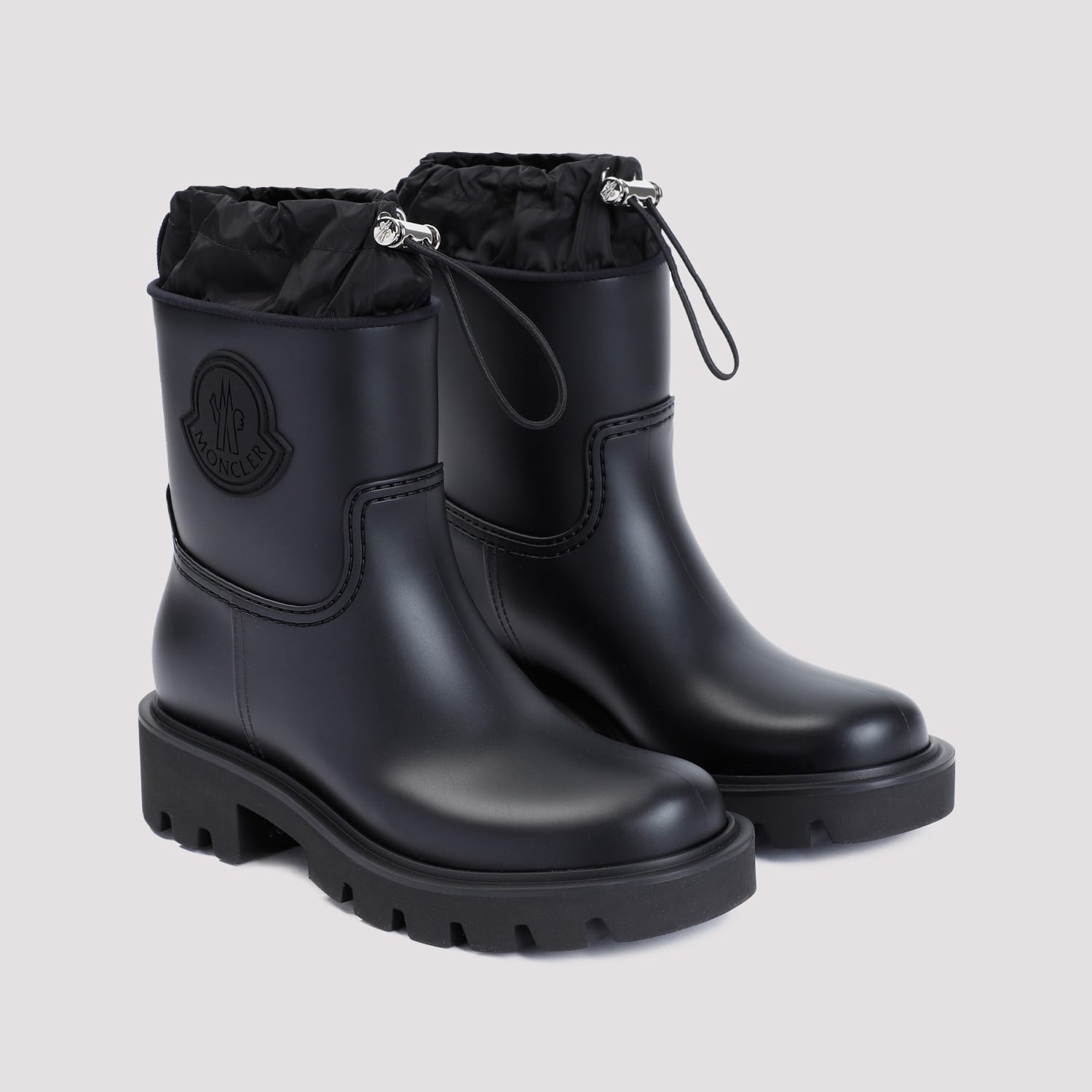 Moncler Women 'kickstream' Black Boots With Low Block Heel And Tonal Logo Patch On The Side In Tech In Black