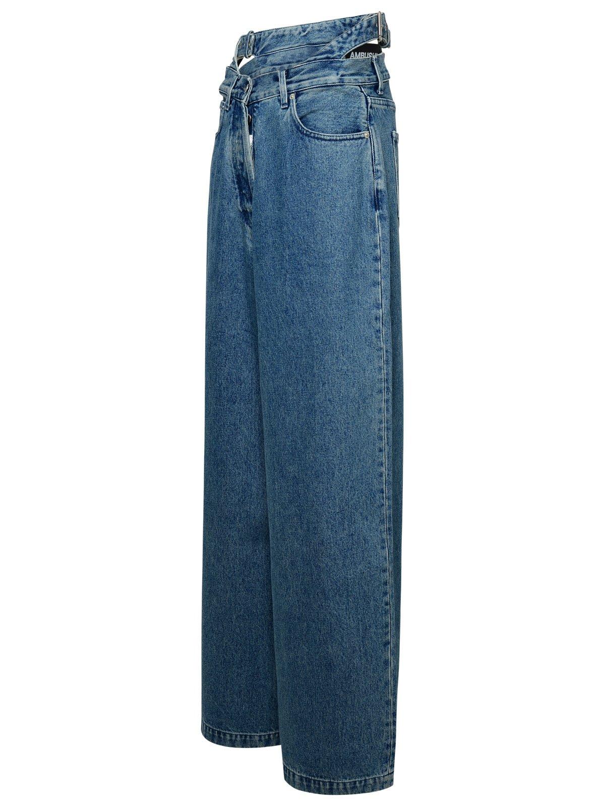 Shop Ambush Belted Baggy Wide-leg Jeans In Blue